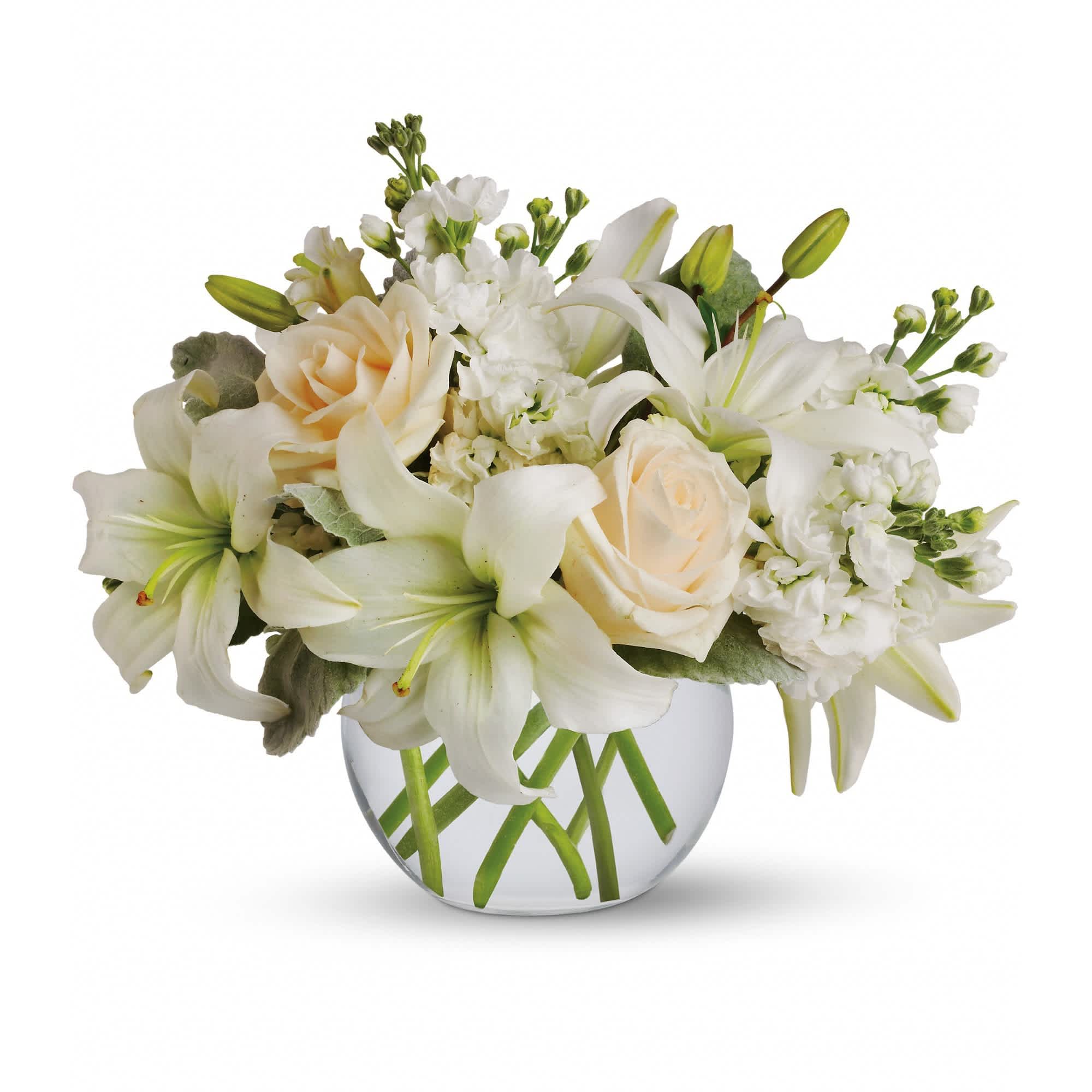 Isle of White Isle of White - Like a vacation for the senses, this lovely bouquet delivers an oasis of beauty and elegance. Soothing, serene and very special.
