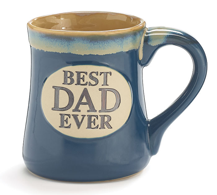 BEST DAD EVER Mug BEST DAD EVER Mug - NOT AVAILABLE FOR DELIVERY UNLESS AS AN ADD-ON.. STORE PICK UP OR LOCAL DELIVERY ONLY. Details: Dishwasher safe/FDA approved/Microwave safe. "Best Dad Ever" mug with blue background and cream color interior and rim. Emblem on the front of the mug is raised. Individually gift boxed. 4 1/2"H X 3"W. Holds 18 oz.
