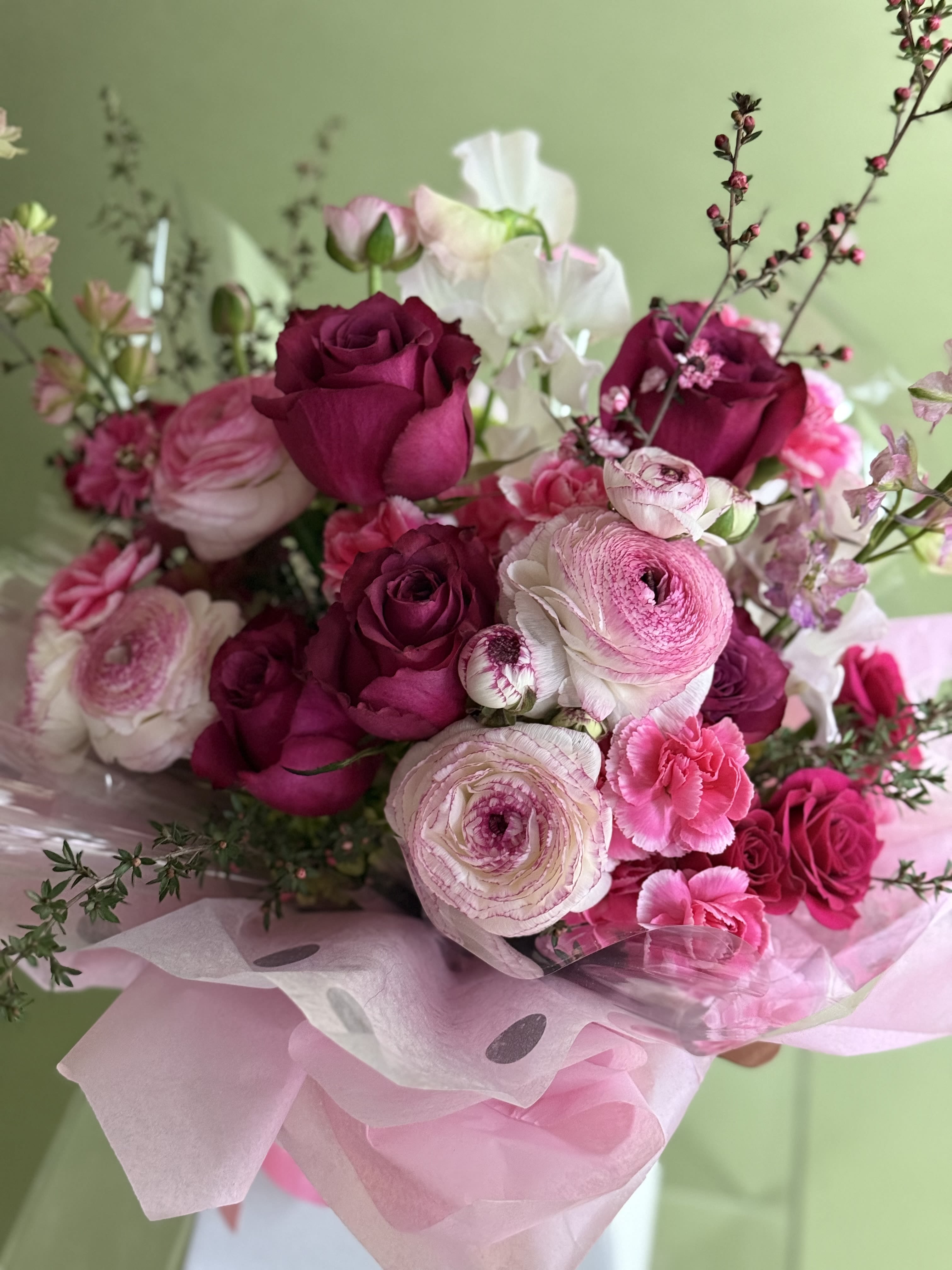 Bespoke Floral Service * see the product information below for details on our custom hand tied bouquets Bespoke Floral Service * see the product information below for details on our custom hand tied bouquets - Custom Floral Creations - designed just for you. With our bespoke floral service, you choose the colors, blooms, and style, and we bring your vision to life. Whether you have a favorite flower, a meaningful color palette, or simply a mood you'd like to capture, we'll create a one of a kind arrangement that's as personal as it is beautiful. *Photos shown are examples only- your arrangement will be uniquely yours. **Please allow at least two days' notice so we can source the freshest blooms for your bouquet.
