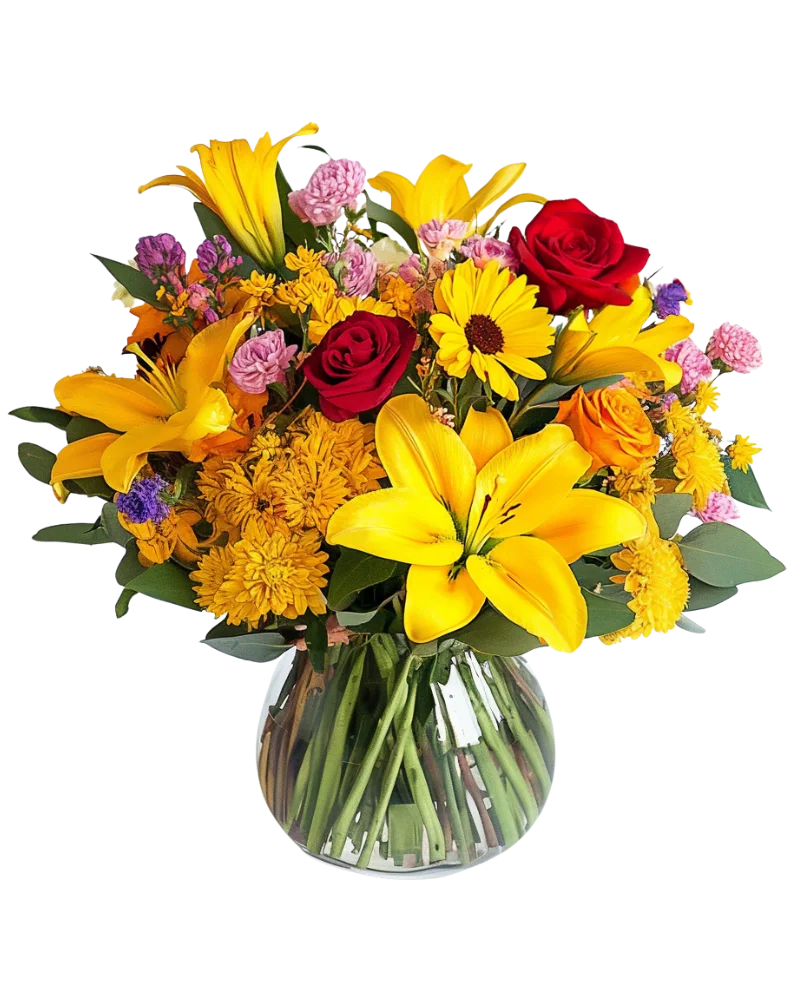 Summer Love Summer Love - A summer bouquet featuring yellow lilies radiates warmth and elegance. The star of the arrangement, yellow lilies, bring a vibrant energy with their large, trumpet-shaped blooms and delicate fragrance.