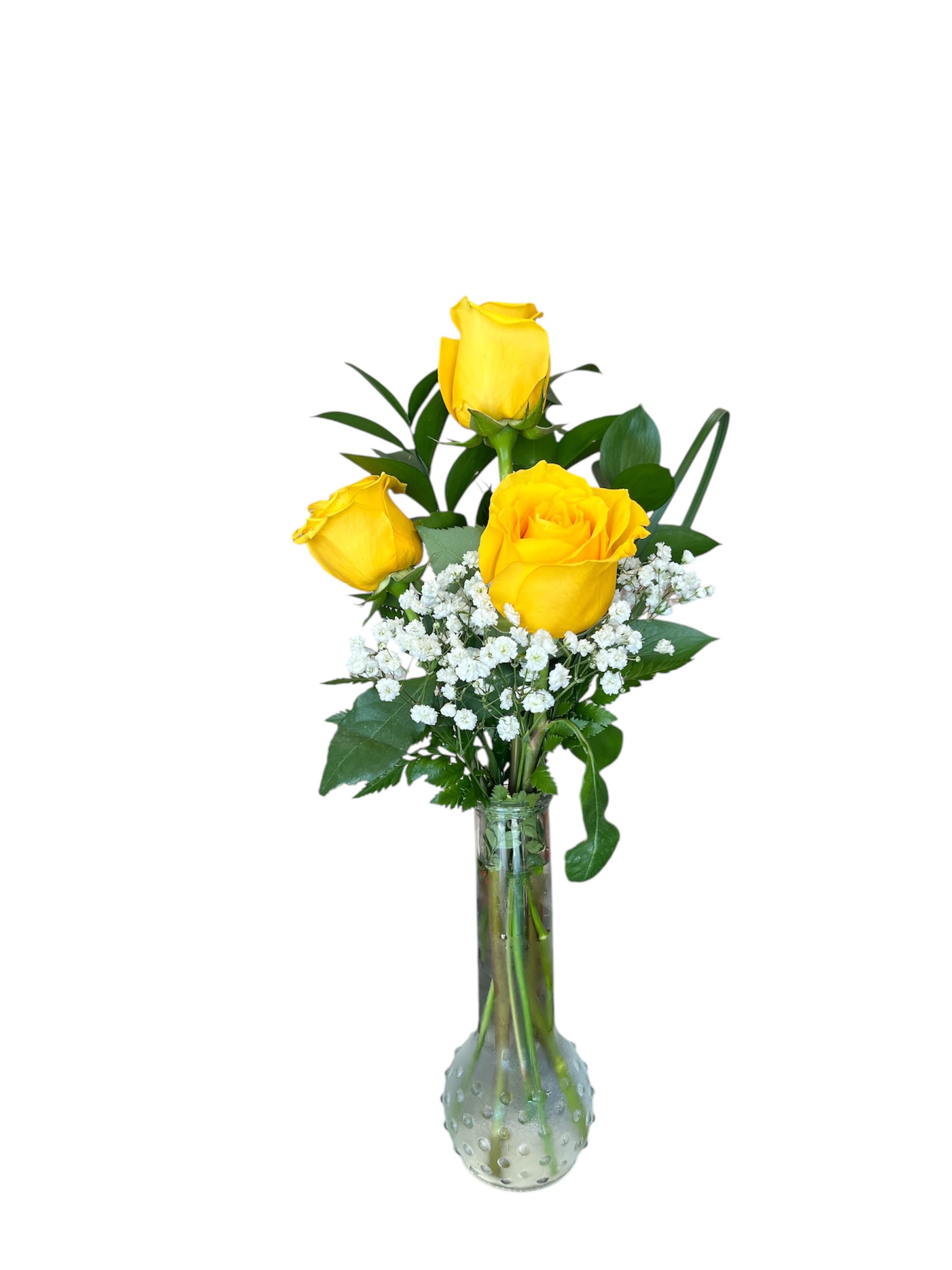 3'S Charm Yellow Roses - Three yellow roses in a vase. Just Beacuse, Get Bell, Birthday,