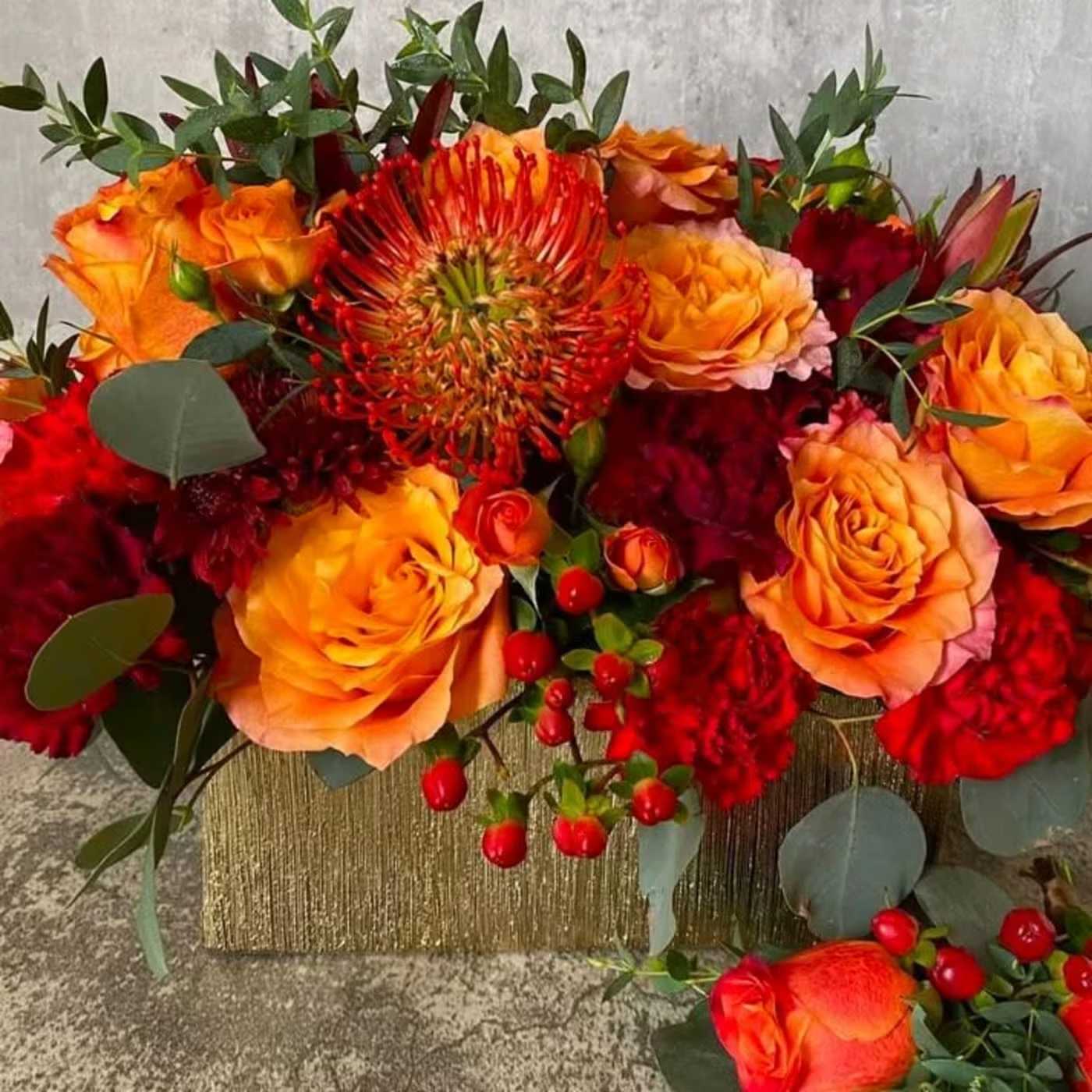 #29 Always Orange - Always orange – with love and attention to every detail. We create for you: tenderness, passion, reverent recognition, gratitude and respect, congratulations on an important event, first impressions, and much more. We create bouquets and compositions that will tell everything to you. shown an actual size &quot;Deluxe  Seasonal flowers can be replaced with a similar one. Vases and pots can also be replaced with others.