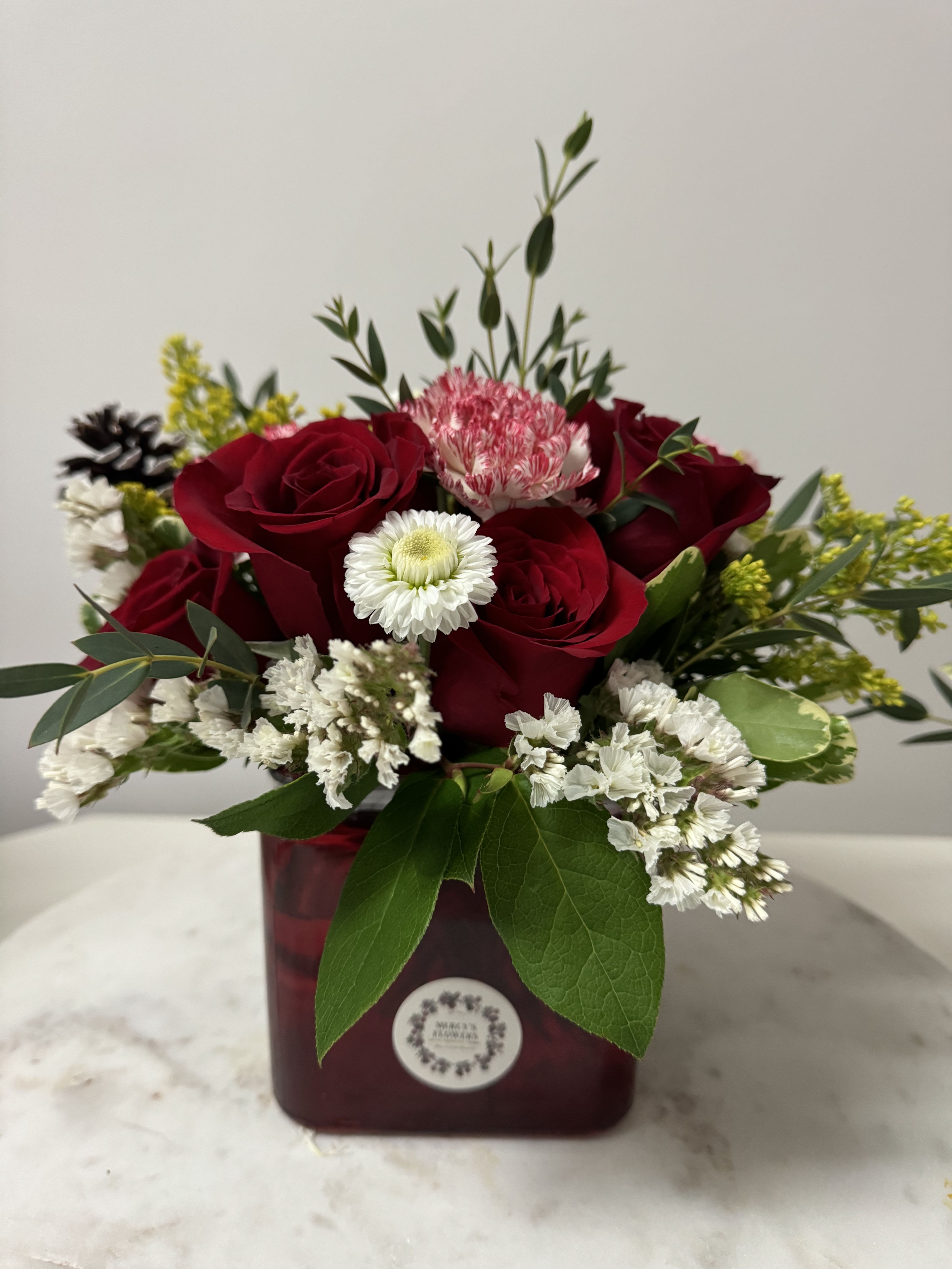 Red Fantasy Bouquet Red Fantasy Bouquet - Ignite the passion of Valentine's Day with this enchanting Red Rose and Carnations ,and delicate accents perfect for expressing love, desire and devotion .