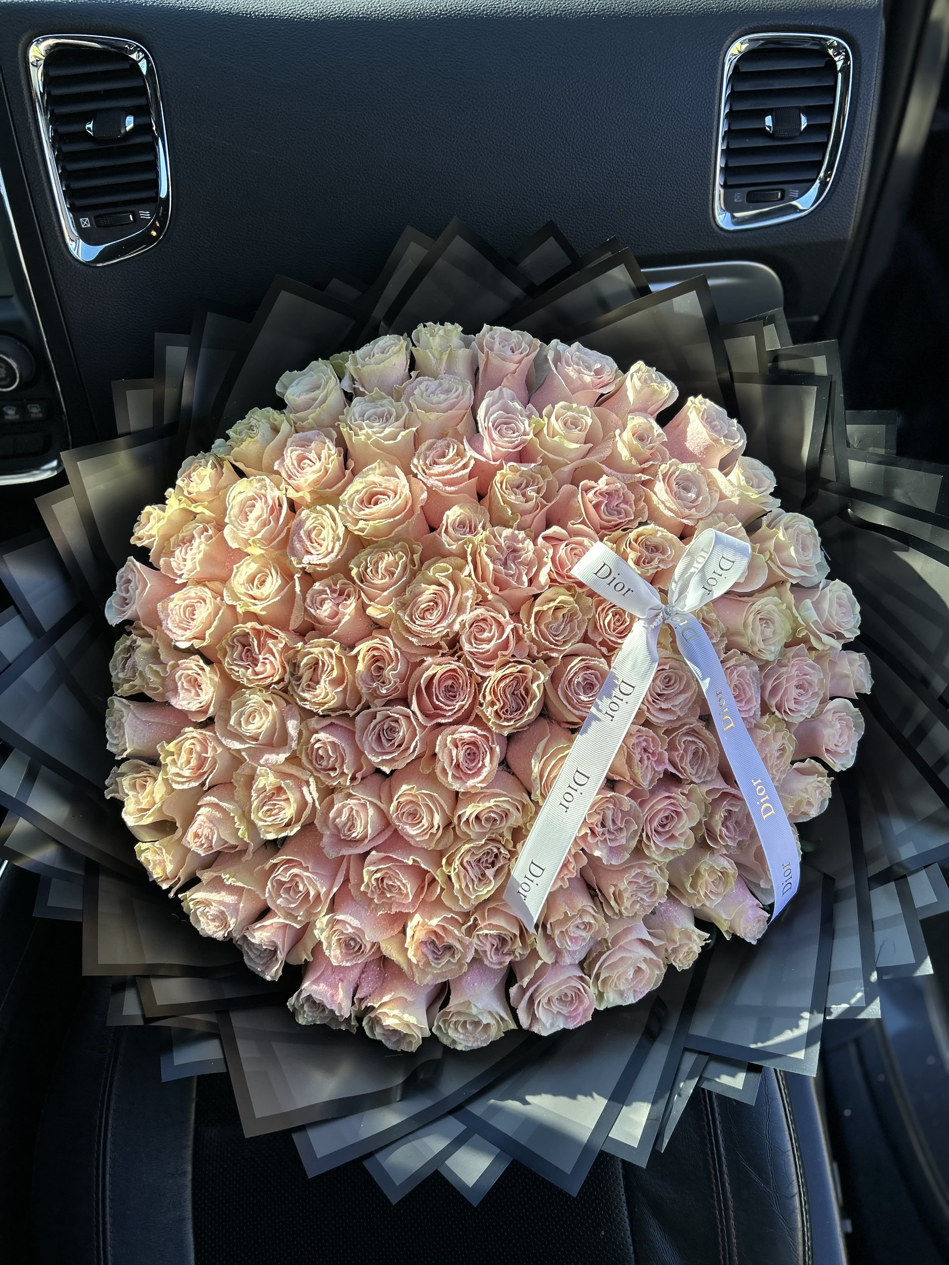 100 Pink Roses  - 100 pink roses with black paper and bow 