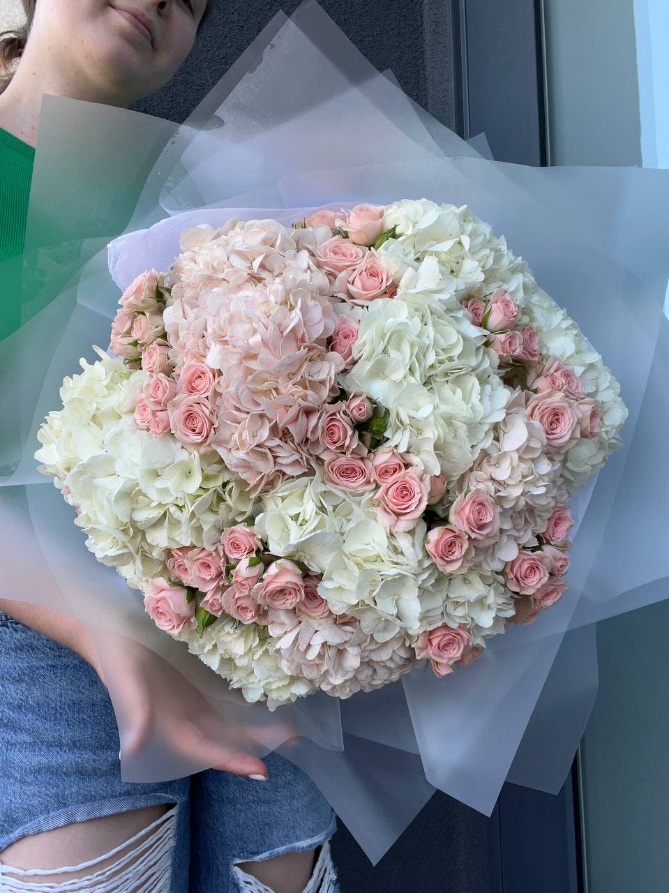 Bella Rose - Bella Rose  A delicate harmony of soft pink and creamy white, this bouquet combines lush hydrangeas with charming spray roses. Its gentle tones and romantic texture make it perfect for expressing love, gratitude, or celebrating special moments. Elegant, tender, and timeless—Bella Rose is a bloom of pure sophistication. 