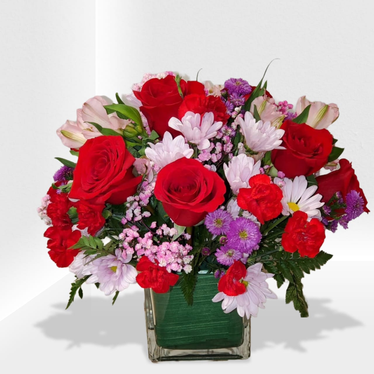 In Love - Mix arrangement in a square vase 