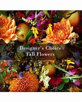 Designers Choice Fall Flowers - Invite the joy of the season into your home with a bright and cheerful autumn flower arrangement. These unique arrangements are the perfect pick-me-up for a friend of loved one in need of a smile.