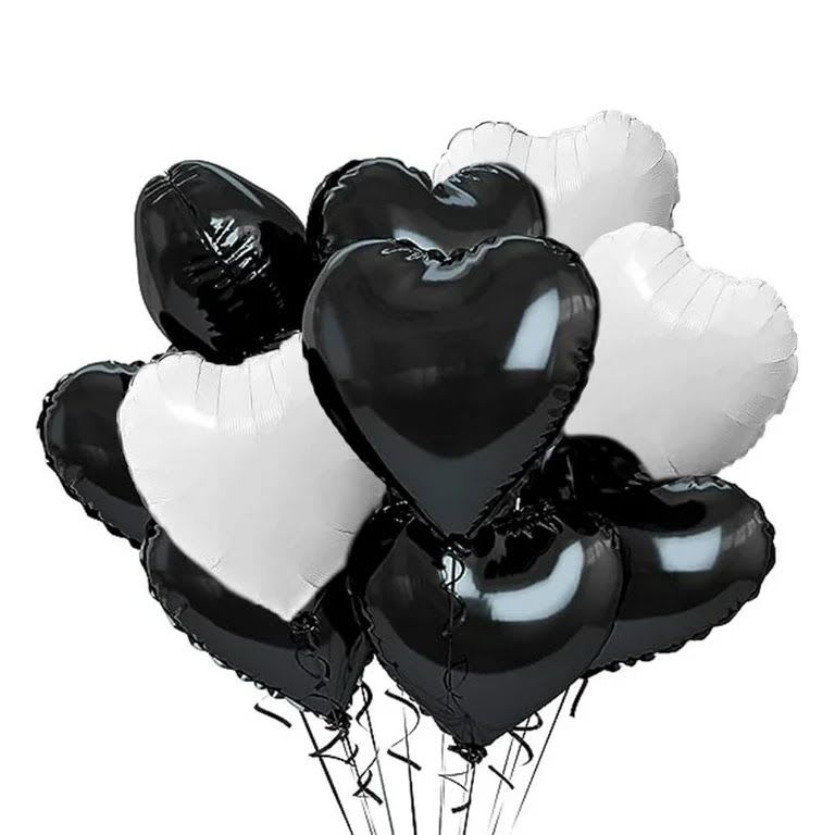 Blask and white    18in Hearts Balloon Bouquet (12 Balloons) - NEW! Black and white heart balloons!