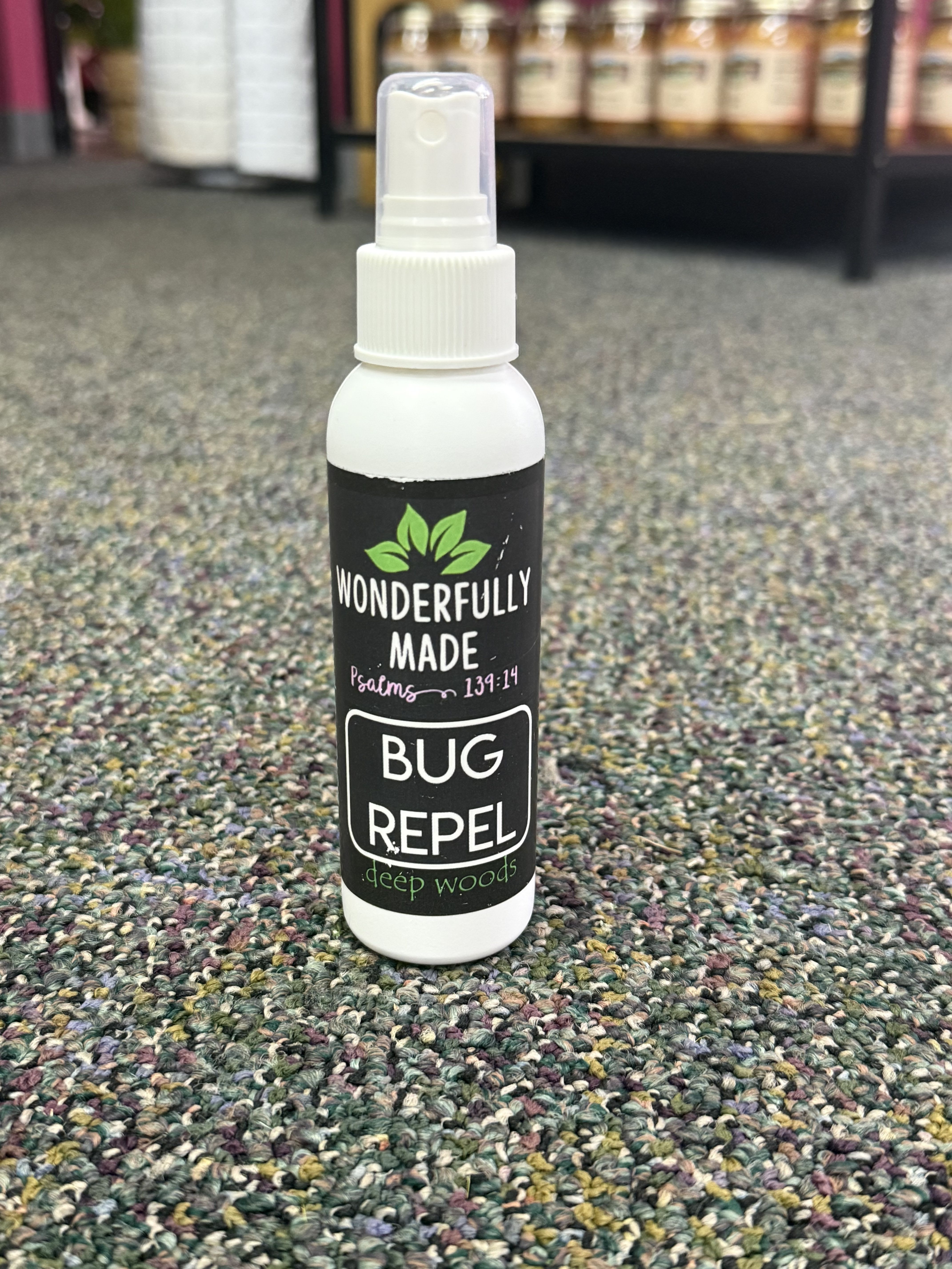 Bug Repel &quot;Deep Woods&quot; -- Wonderfully Made - Bug repel is all natural, organic, and non-toxic ingredients. It is deed free. It is safe for all family members. Plus it smells good. This is 2x more effective than the leading natural bug sprays in the store. Directions: shake well and spray a barrier over clothes and body. Feel better knowing you're protected.