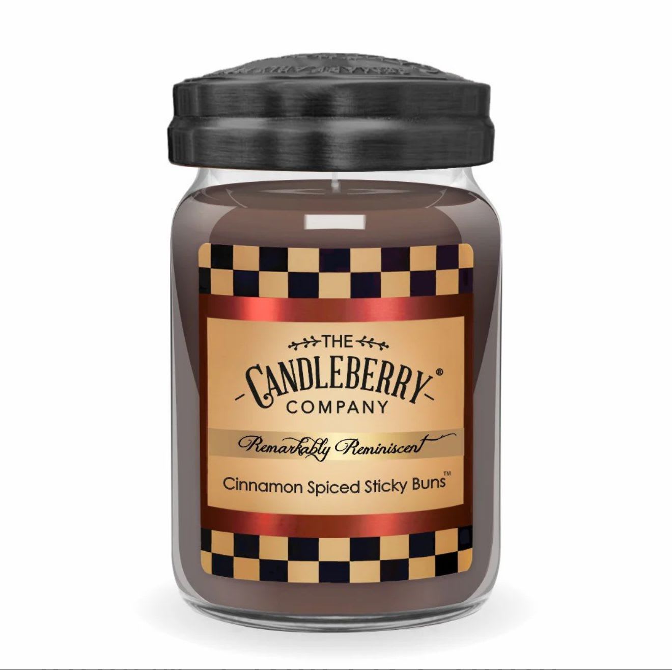 Cinnamon Spiced Sticky Buns™, Large Jar Candle -- Candleberry Candle Co. - A rich, buttery dough, spiced with cinnamon and clove, toasted over a simmering oak fire. It's a scent that encapsulates the anticipation of that first, blissful bite.  Scent Notes: Top: Brown Sugar, Vanilla Brulee, Nutmeg Mid: Cinnamon Stick, Citrus Zest, Clove Base: Cedarwood, Smokey Oak, Amber  Product Details: Burn Time: 135-155 hours Wax Info: Soy Blend Wicks: Single wick - 100% lead-free Produced: Proudly Poured in the USA Formula: Made with Advanced Fragrance Technology, Highly Scented, Clean burning