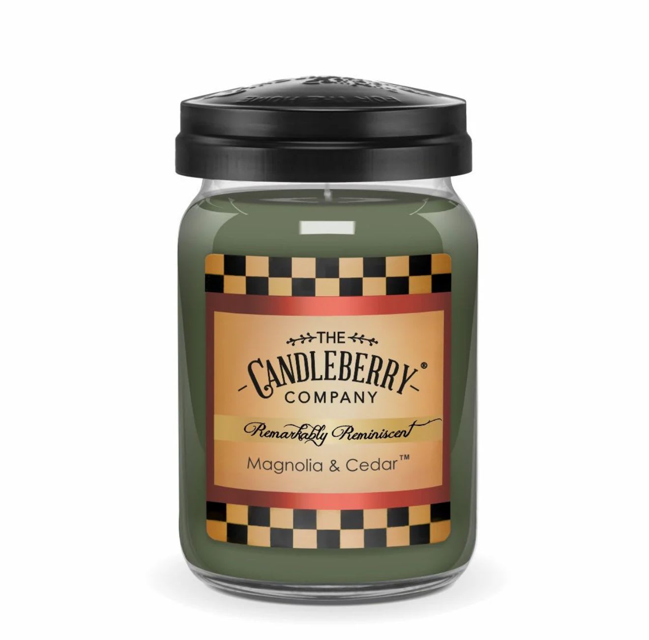 Magnolia and Cedar™, Large Jar Candle -- Candleberry Candle Co. - Not your average magnolia or cedar. It’s a finer fragrance type with a gorgeous hint of fresh, cool forest and complementing floral notes.  Scent Notes: Top: Magnolia Leaf, Cypress, Orange Zest Middle: Violet, Clove Buds Base: Smoldering Incense, Oakmoss, Cedarwood  Product Details: Burn Time: 135-155 hours Wax Info: Soy Blend Wicks: Single wick - 100% lead-free Produced: Proudly Made in the USA Formula: Made with Advanced Fragrance Technology, Highly Scented, Clean burning