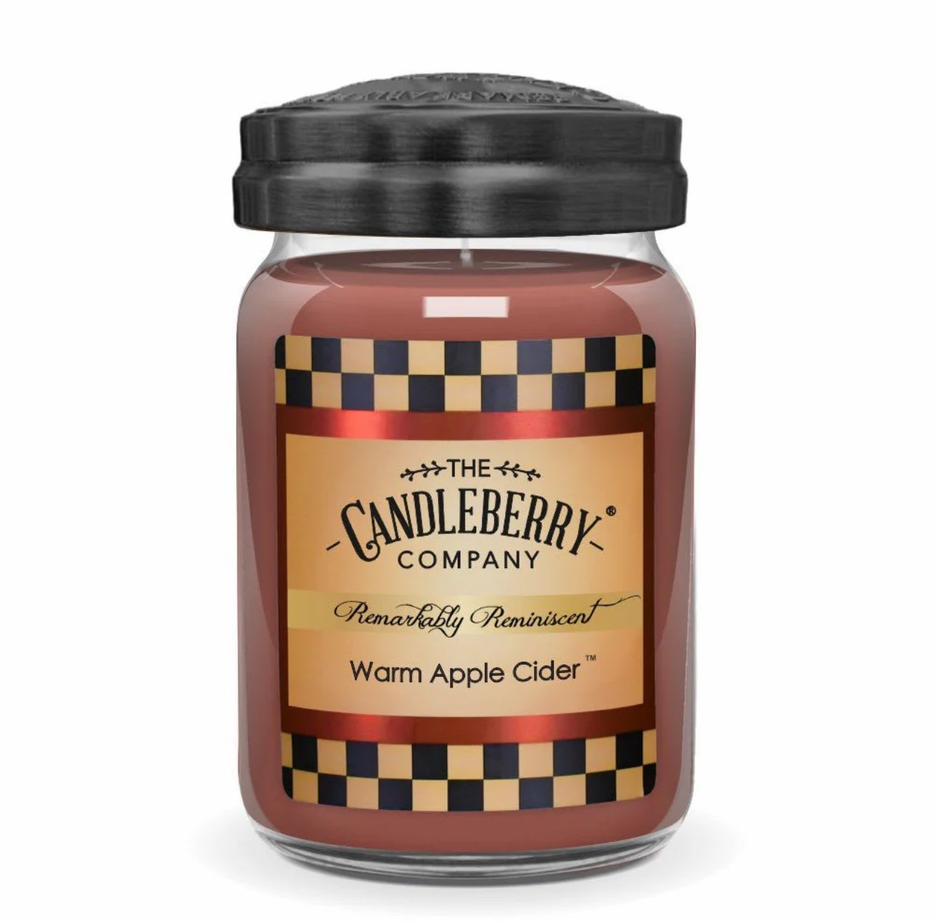 Warm Apple Cider™, Large Jar Candle -- Candleberry Candle Co. - Experience the comforting scent of spiced apple, in a warm mug of freshly heated apple cider, bubbling with warm, cozy and inviting spices while lighting a Warm Apple Cider candle.  Scent Notes: Top: Fuji Apple, Orange Zest, Pink Ginger  Mid: Mulled Cider, Cassia, Toasted Nutmeg Base: Brown Sugar, Caramel, Toffee  Product Details: Burn Time: 135-155 hours Wax Info: Soy Blend Wicks: Single wick - 100% lead-free Produced: Proudly Made in the USA Formula: Made with Advanced Fragrance Technology, Highly Scented, Clean burning