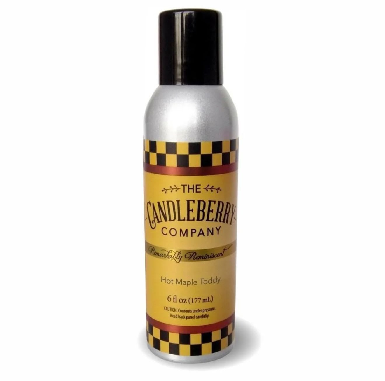 Hot Maple Toddy®, Room Spray -- Candleberry Candle Co. - We describe Hot Maple Toddy ® as the Bourbon infused maple-honey concoction Grandma used to cure all ailments, in the days before medicine was readily available.  Warm spirits dashed with lemon juice, clove honey, a dash of cinnamon and Candleberry's®  top secret, special ingredient that makes this an absolutely explosive fragrance unduplicatable by any company in the world, combine to make an experience of utter happiness.  We top-secretively blend the 7-8 different fragrances that make this top seller, in house, which is why, no matter what you see hear or read, you will never find this kind of amazing performance in a &quot;maple toddy&quot;, &quot;hot toddy&quot;, &quot;Bourbon toddy&quot;, &quot;spiced apple toddy&quot;, &quot;toasty hot toddy&quot; or any other version of the name other companies have attempt to use in duplication, that can possibly compete,  Although many have attempted none compare.  Experience the true, Hot Maple Toddy® for yourself.  Scent Notes: Top: Praline, Cinnamon Middle: Bourbon Vanilla, Apple Base: Maple, Rich Butter  Product Details: Candleberry Room Sprays are highly concentrated and much more powerful than your average air freshening spray.  When company is coming, use your room spray to jump start the room fragrance for your favorite candle!  Just a few spritzes will take care of your undesirable odors.  Do not spray directly on items that can be damaged (wood, plastic and any synthetic materials...).
