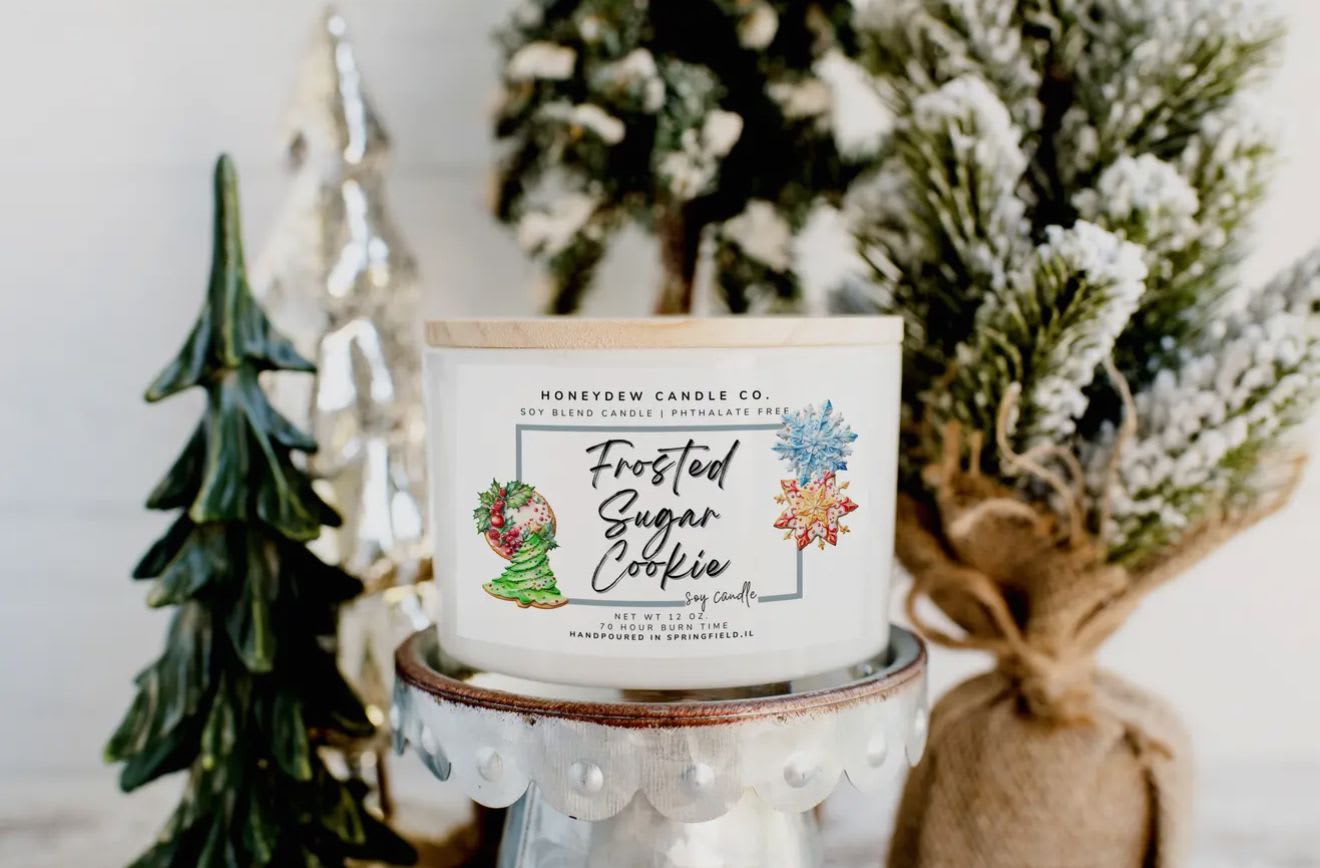 Frosted Sugar Cookie -- Honeydew Candle Co. - Honeydew Candle Co. Soy Blend Candle -- Phthalate Free 70 Hour Burn Time -- 3 Wick Candle  NET WT 12oz