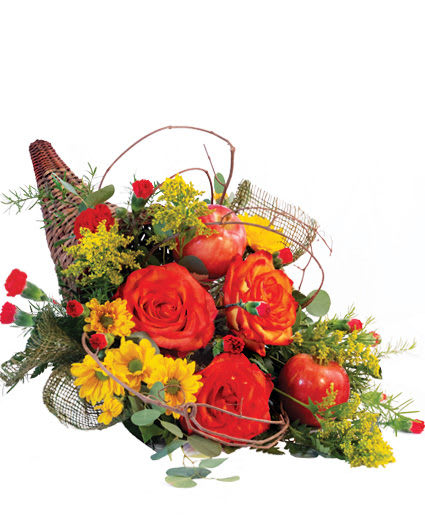 Majestic Cornucopia By Flower Shop Network Majestic Cornucopia By Flower Shop Network - Majestic horn of Plenty with beautiful fall flowers. Great added touch for your Thanksgiving table