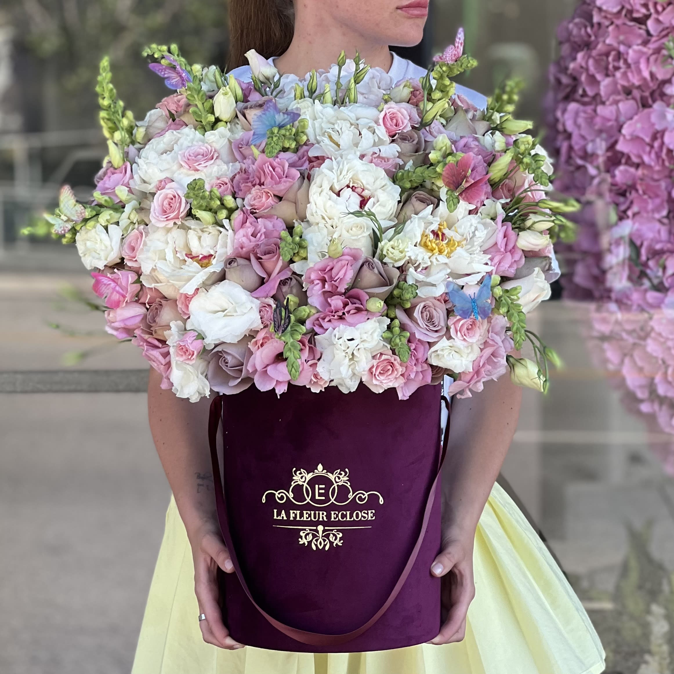 Sweet morning - Mix of flowers in our signature velvet burgundy box 