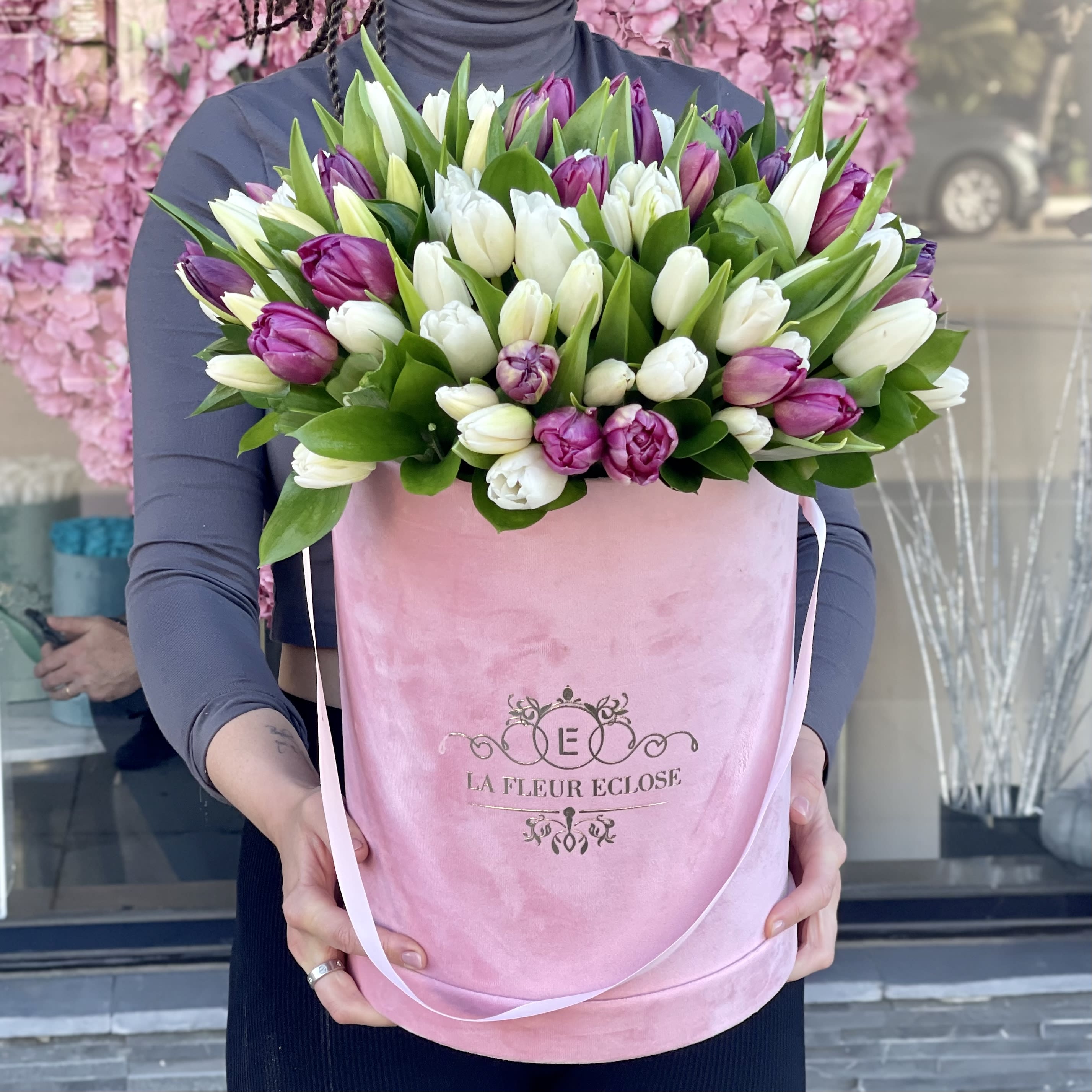 Tulip Gardens  - In our signature pink medium box . 75 tulips