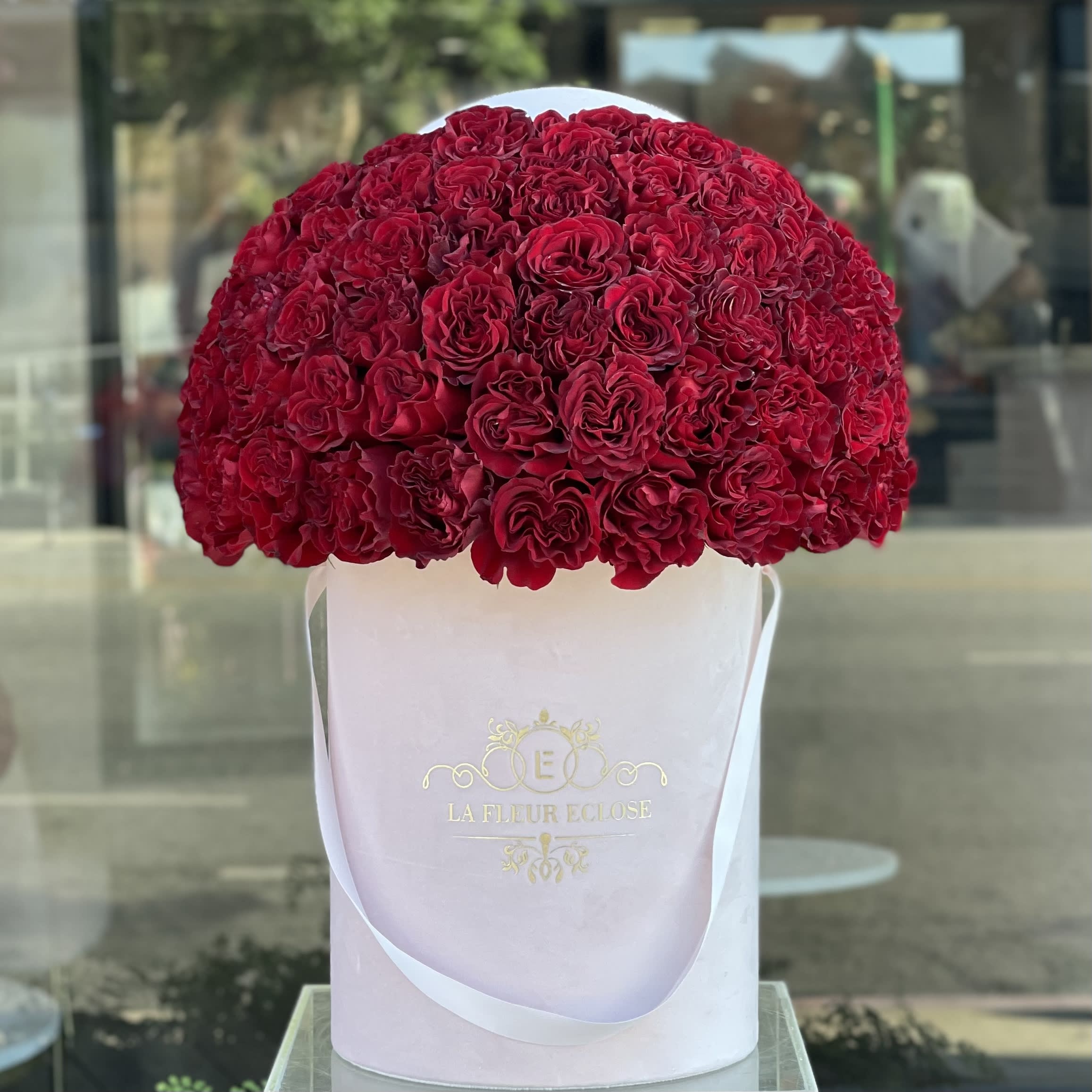 Light Pink Heart  - 50 red heart shaped roses in our signature velvet light pink box