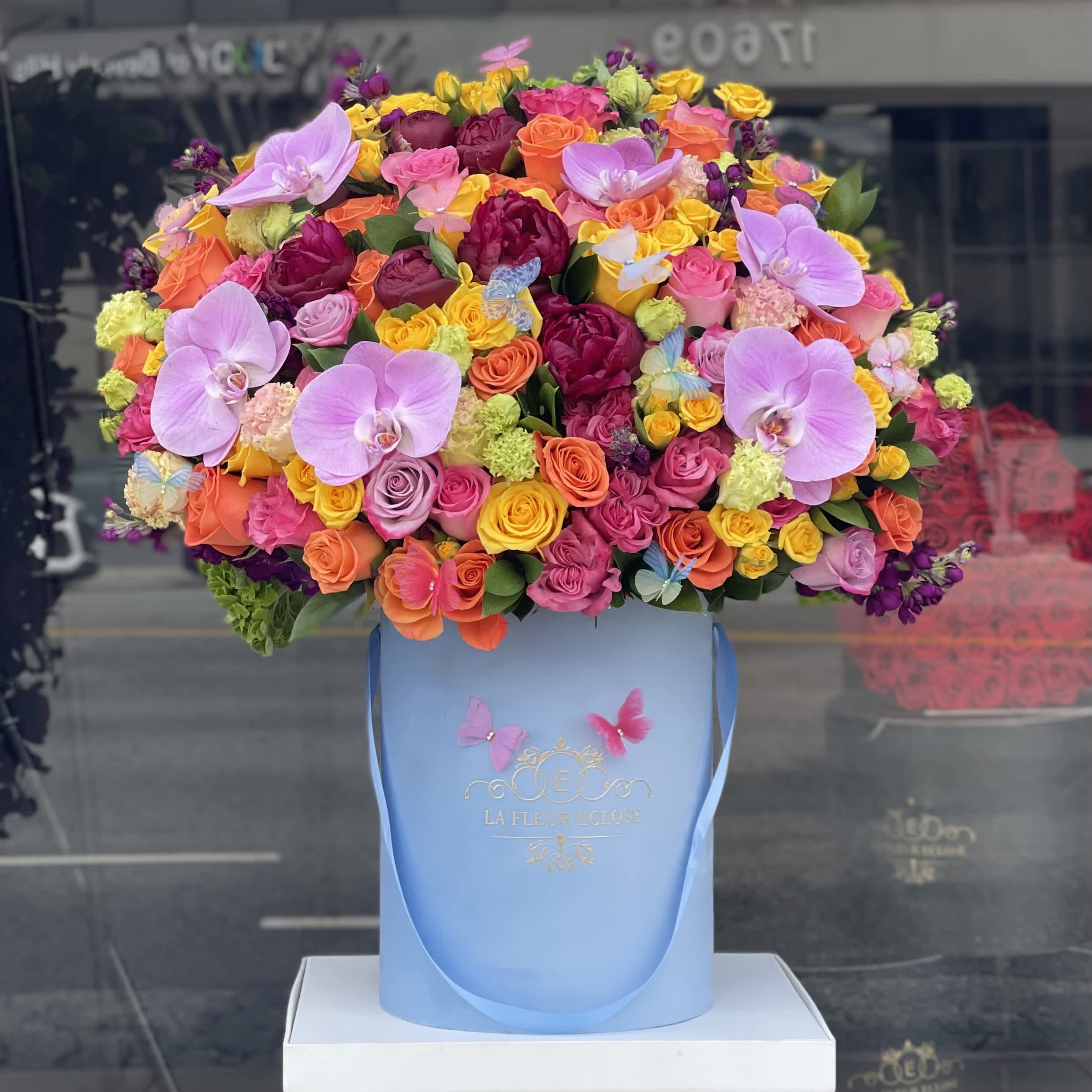 Spring Came - Beautiful mix mix in a blue velvet box with butterflies