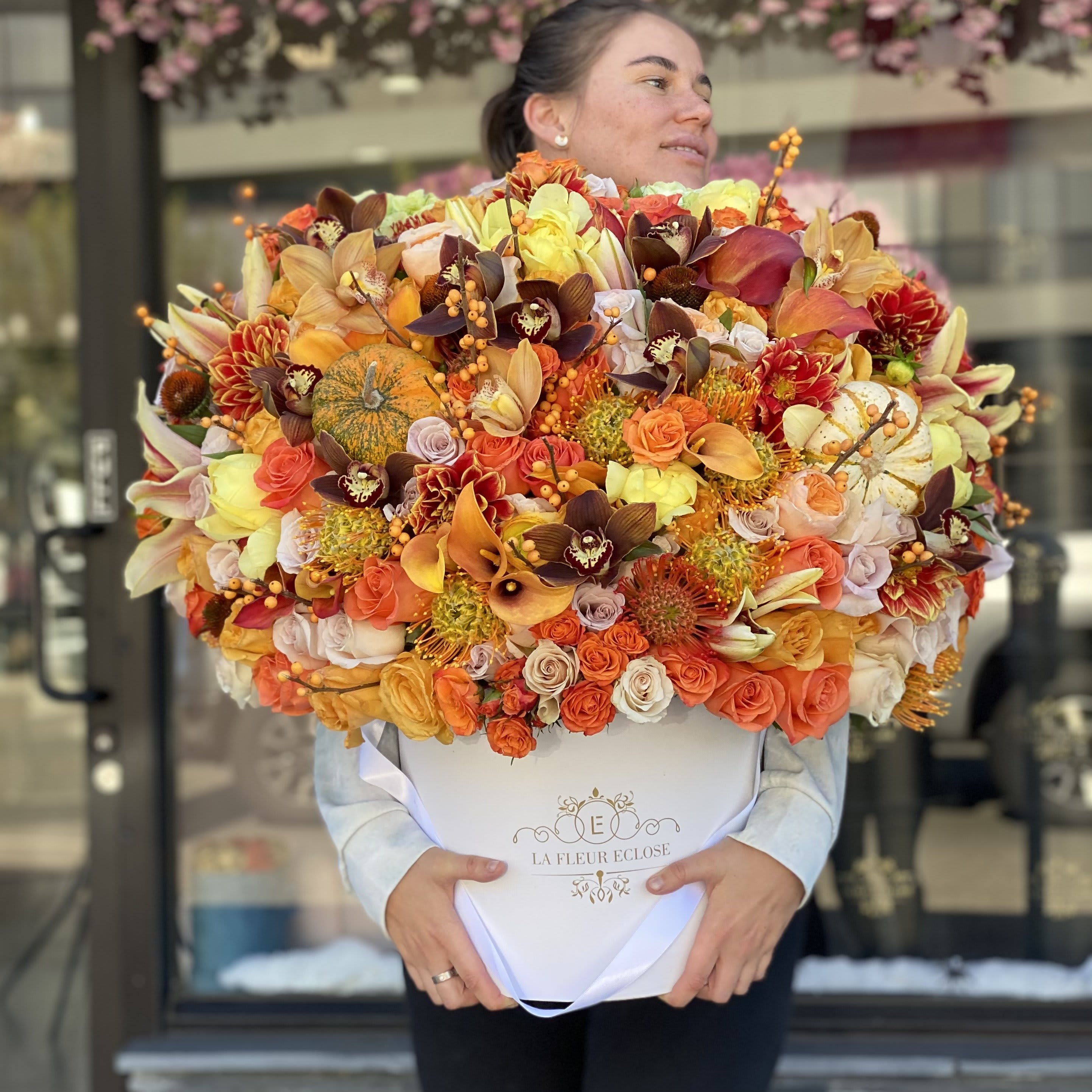 Autumn Has Arrived   - Our Fall themed beautiful arrangement with beautiful flowers like Spray Roses, Calla Lilies, Dahlias, Cymbidium Orchid, Hydrangeas, and Roses 