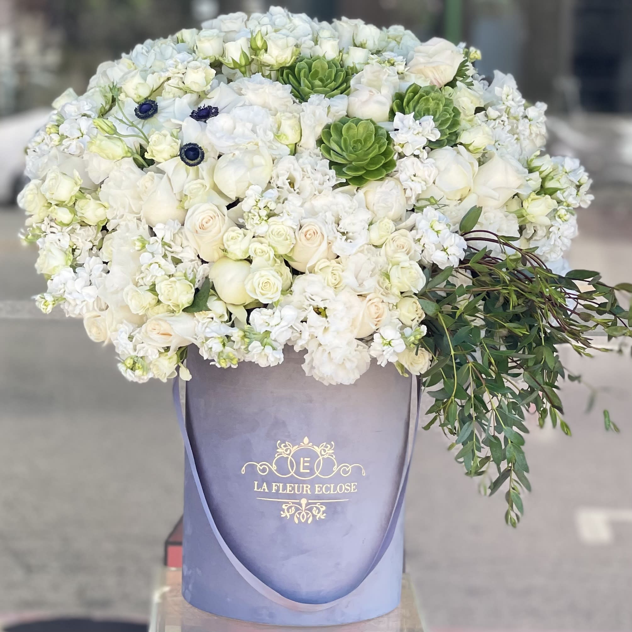 Pure Happiness - Beautiful flower arrangement in a light gray velvet box