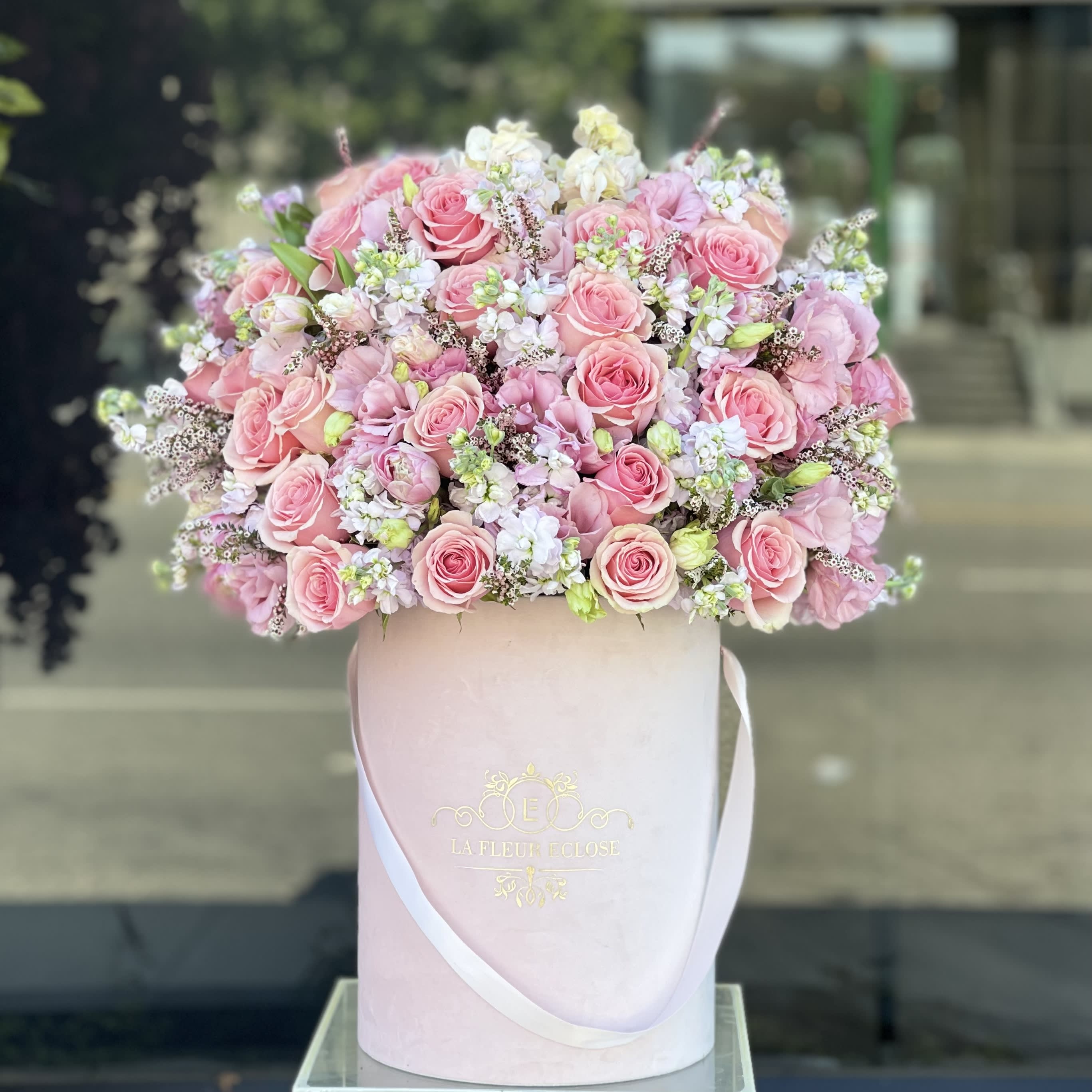 Pinky pink  - Fresh pink flowers in our signature pink velvet box