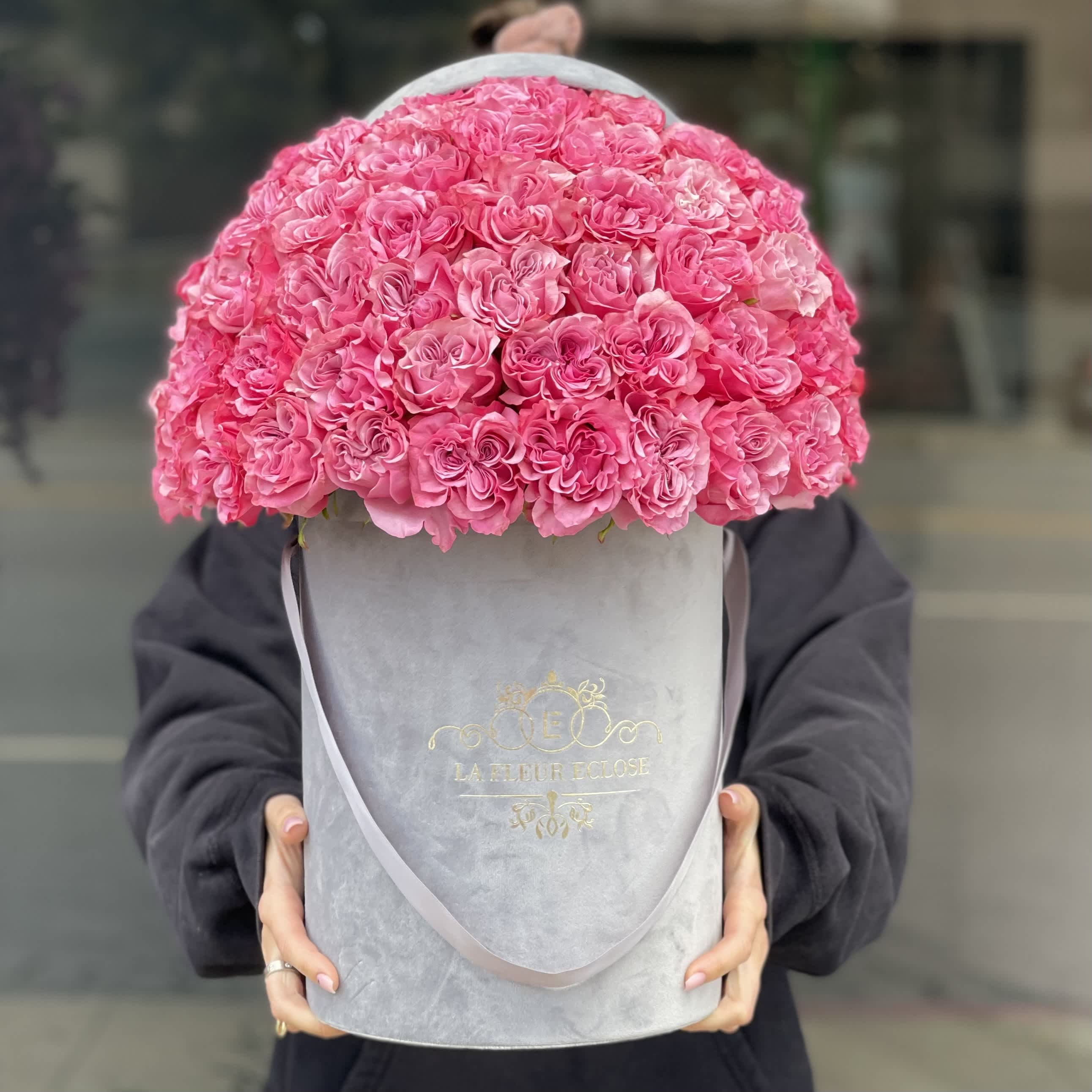 Heart Shape Beauty  - 50 fresh heart shape roses in a grey velvet box 