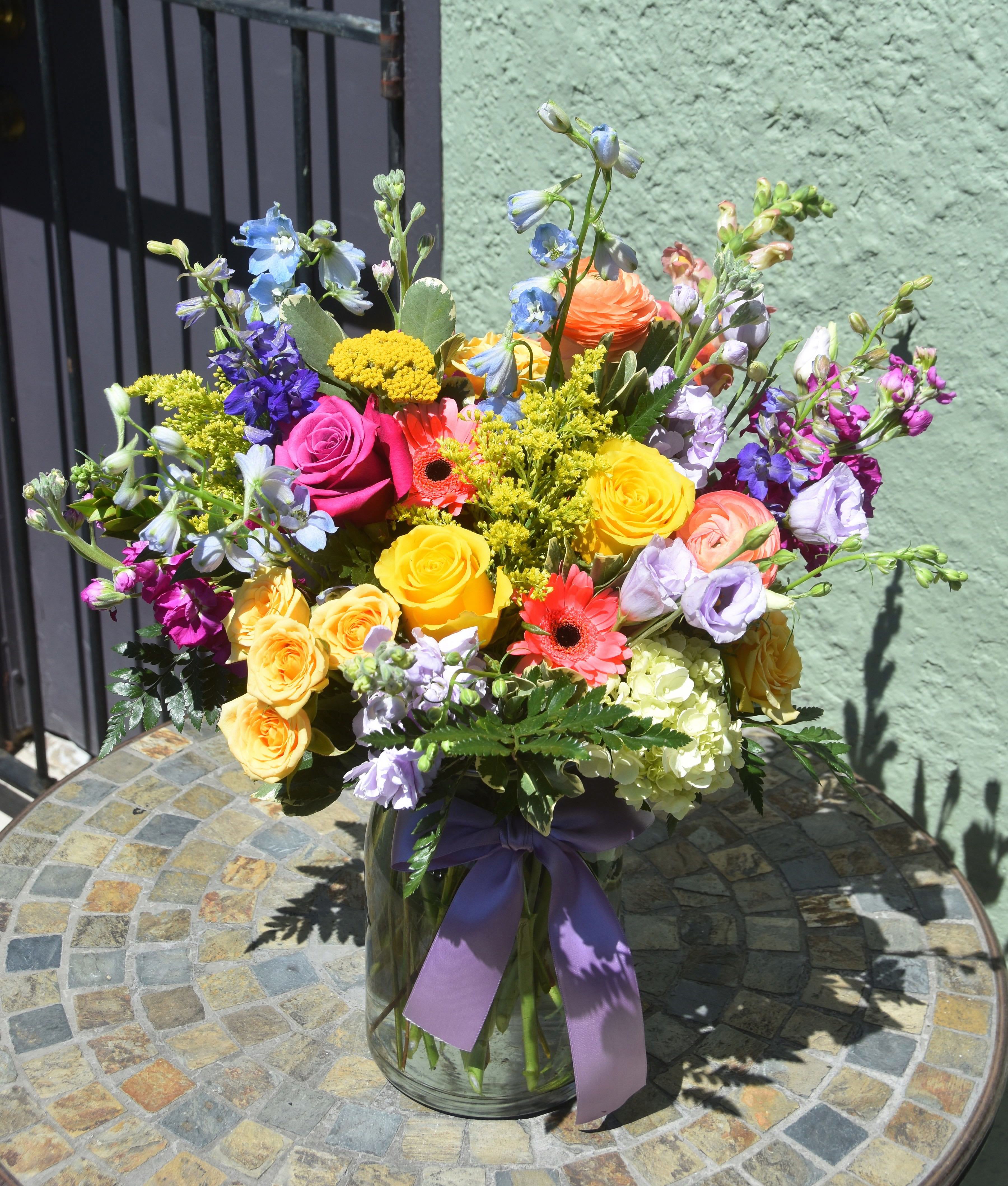 Positano Spring - You can almost feel the breezy ocean side spring time in Positano, Italy. We bring yellow, pink, lavender, soft blue blooms just like a dreamy spring meadow in this design. 