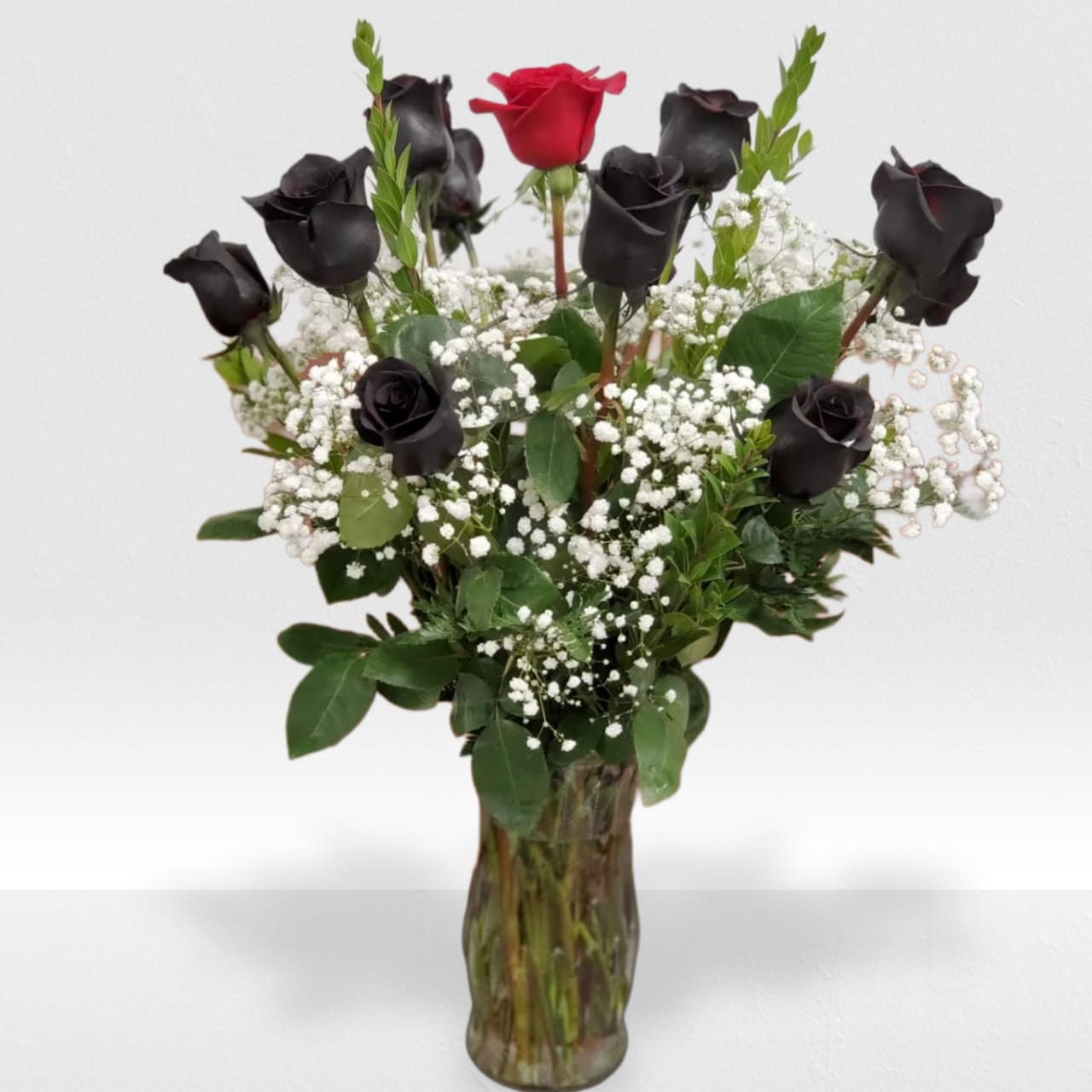 Black Rose's with 1 Red  - Black Rose's with 1 Red nice combination like the picture 12 Rose's Medium 18 Rose's Large 24 Rose's 