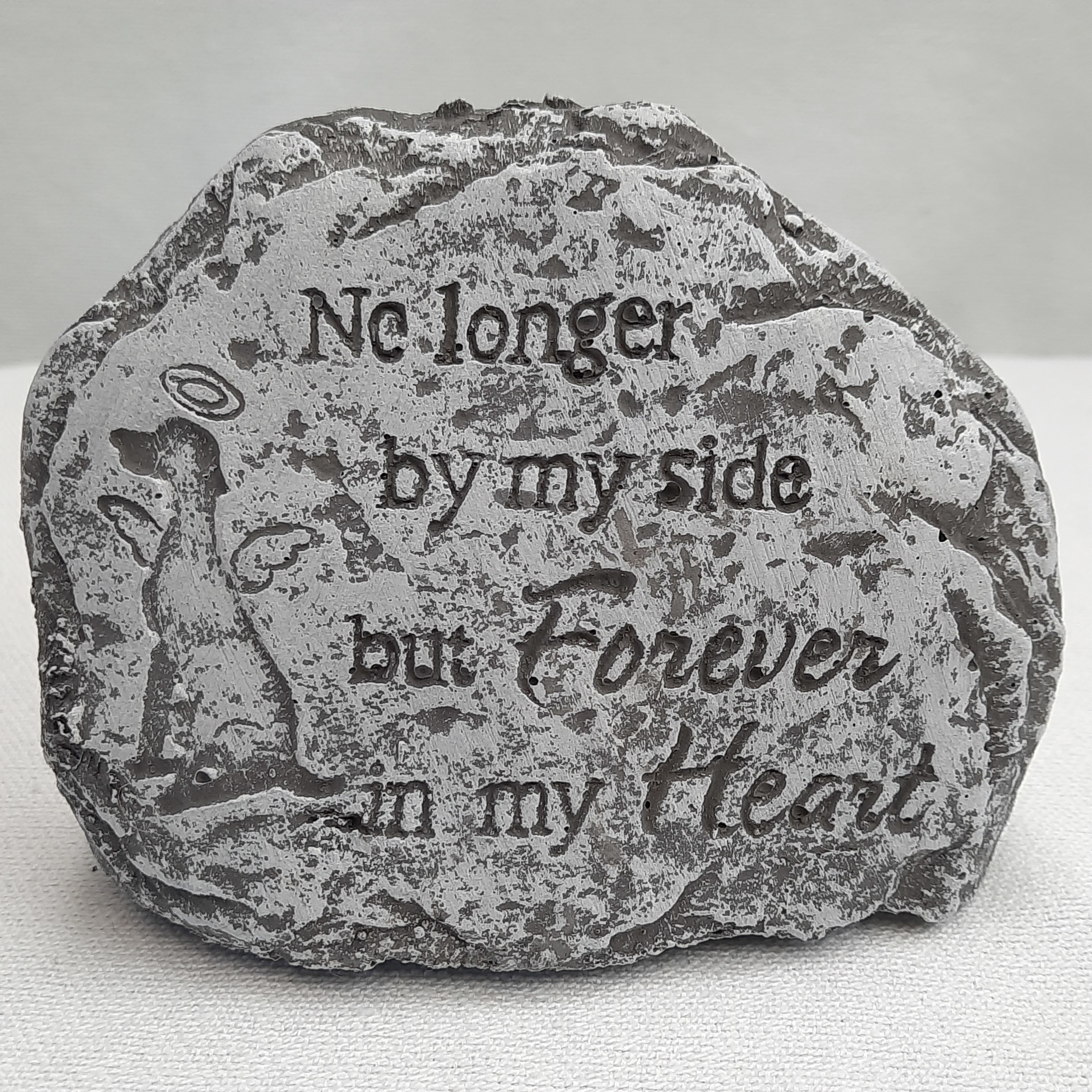 Pet Sympathy Stone -Dog - Made from durable, weather-resistant stone, it’s perfect for placing in a garden, by a favorite resting spot, or indoors as a keepsake. This stone makes a thoughtful tribute for your own loss or a meaningful gift for someone grieving their beloved dog. Approximately 4 inches tall, 5 inches wide, and 2 inches in depth.
