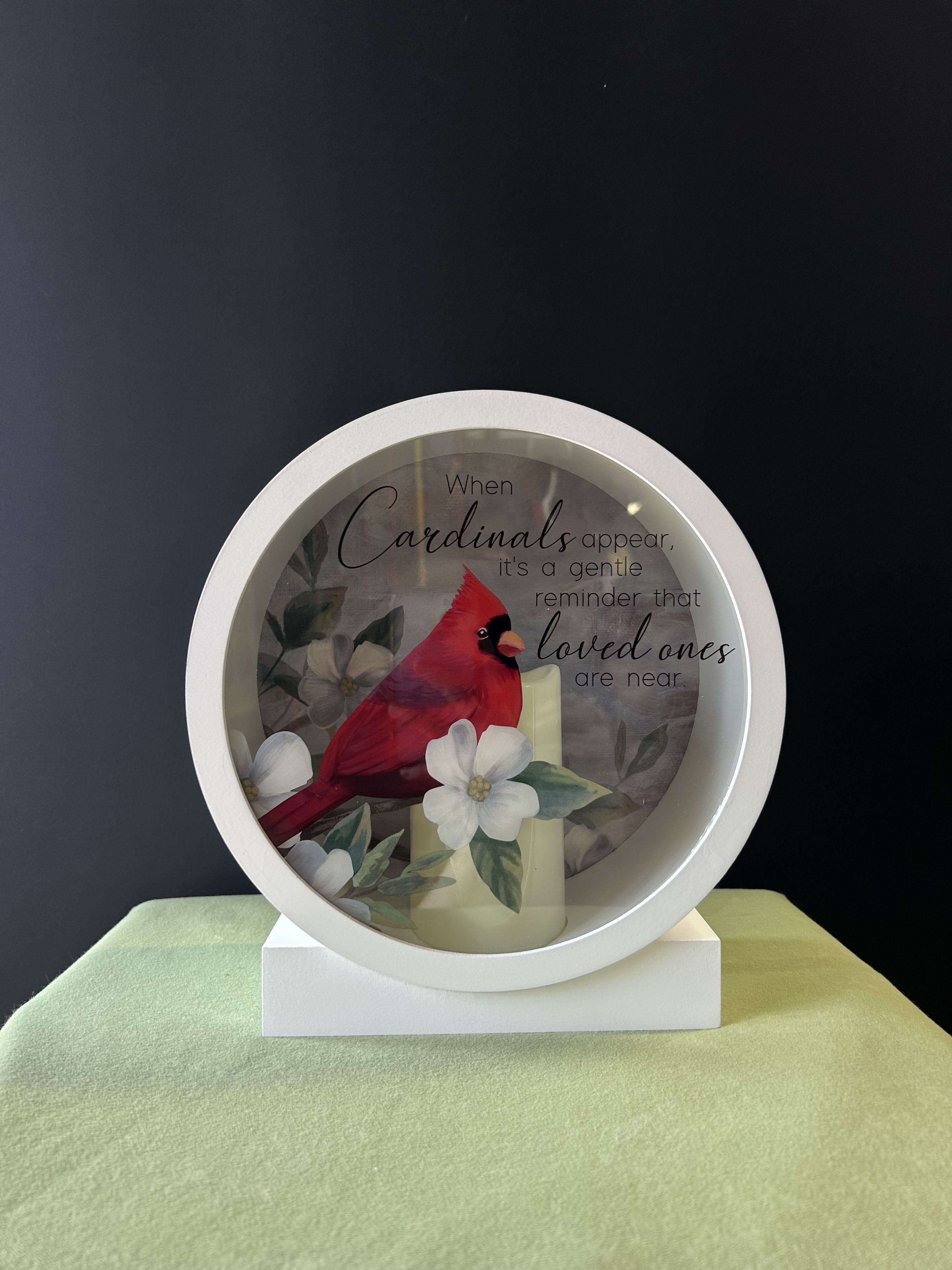 Memorial Shadow Box Sympathy Lantern - Round Sympathy Shadow Box Lantern With LED Candle. Makes A Perfect Sympathy Gift For A Grieving Loved One.
