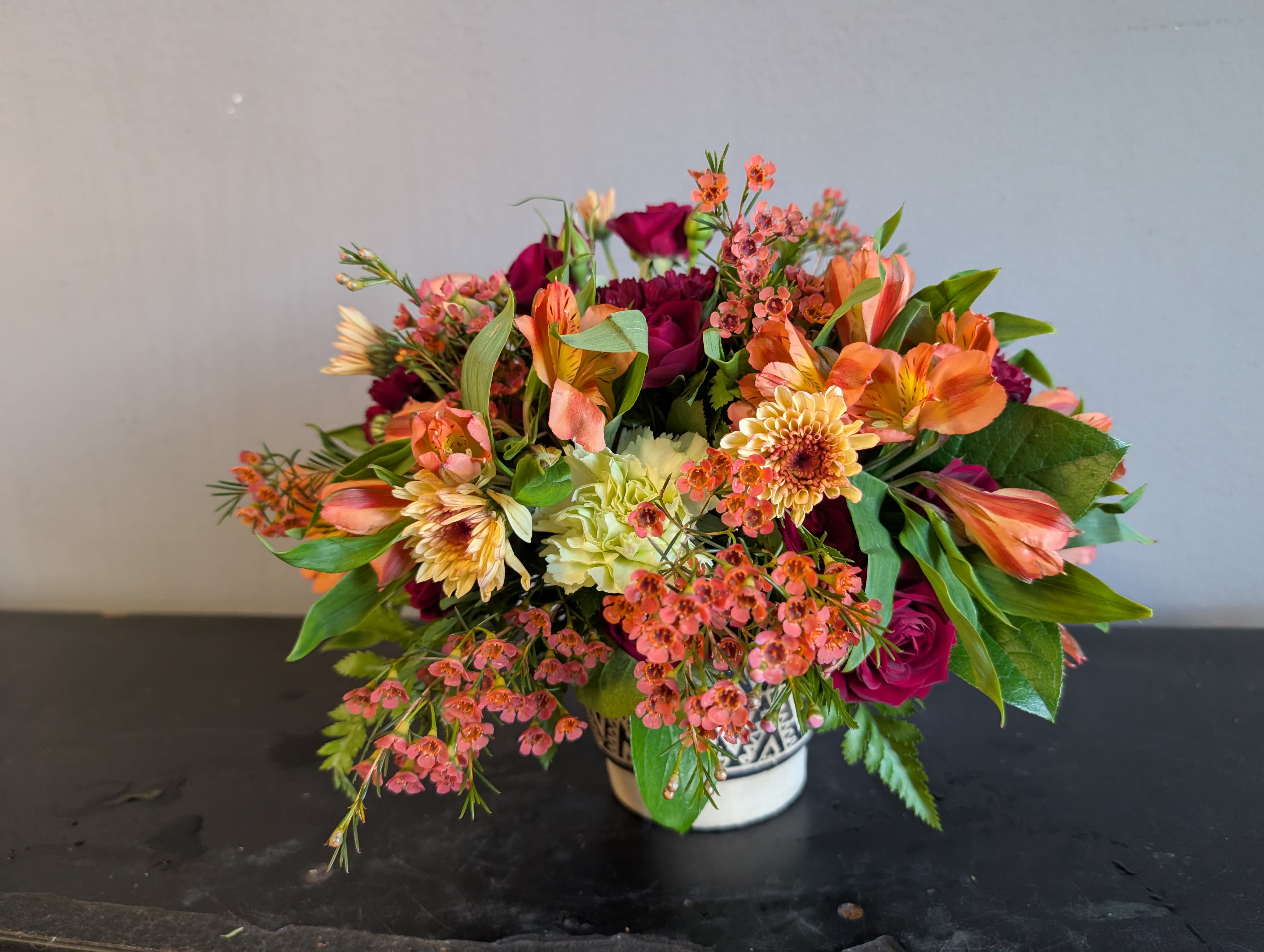 # 104 Summer Floral Arrangement - small - A small beautifully selected bunch of the freshest flowers in a vase uniquely arranged by hand.