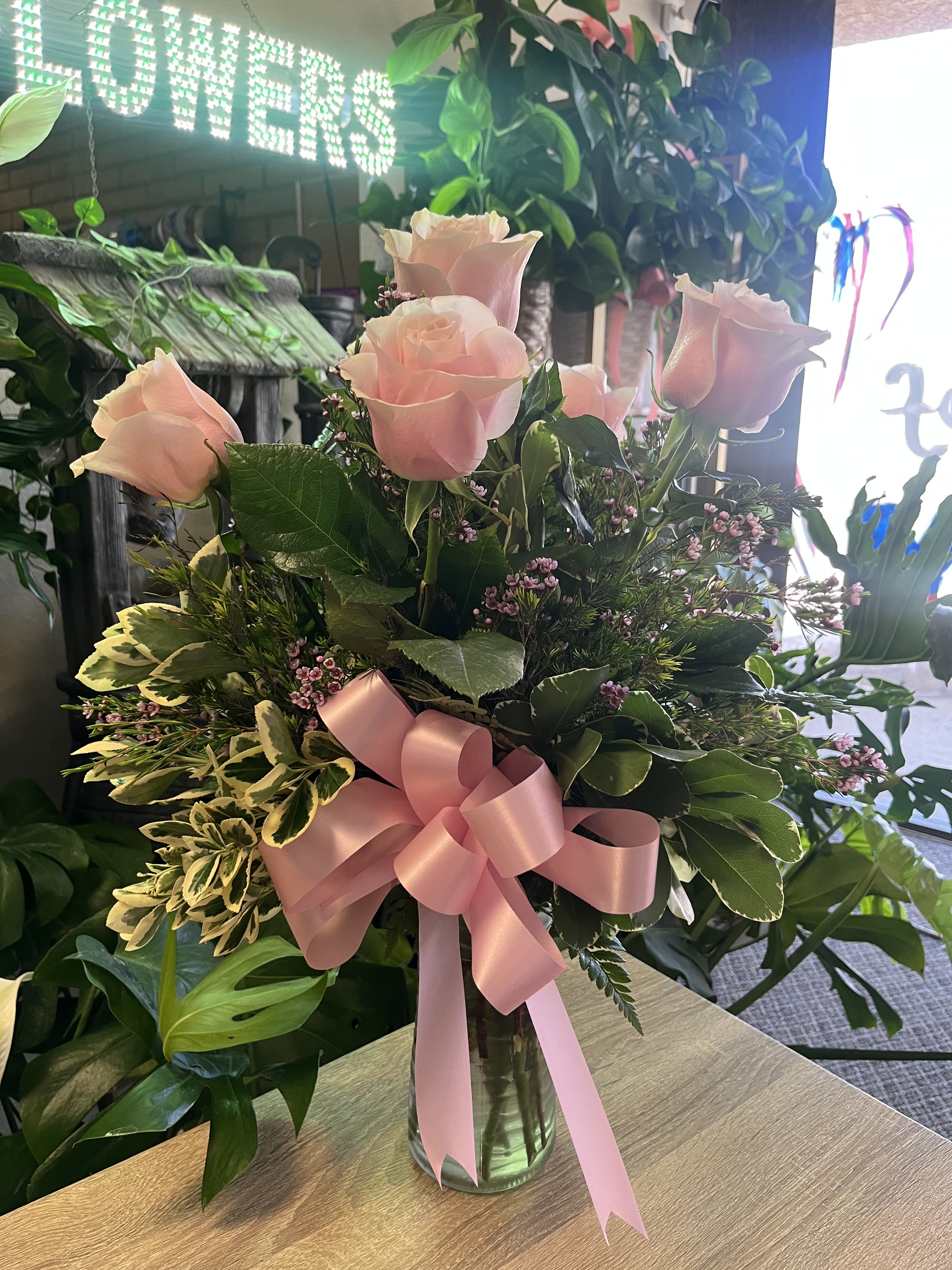 Soft Pink Roses Soft Pink Roses - half dozen of pink roses with baby breath and greenery