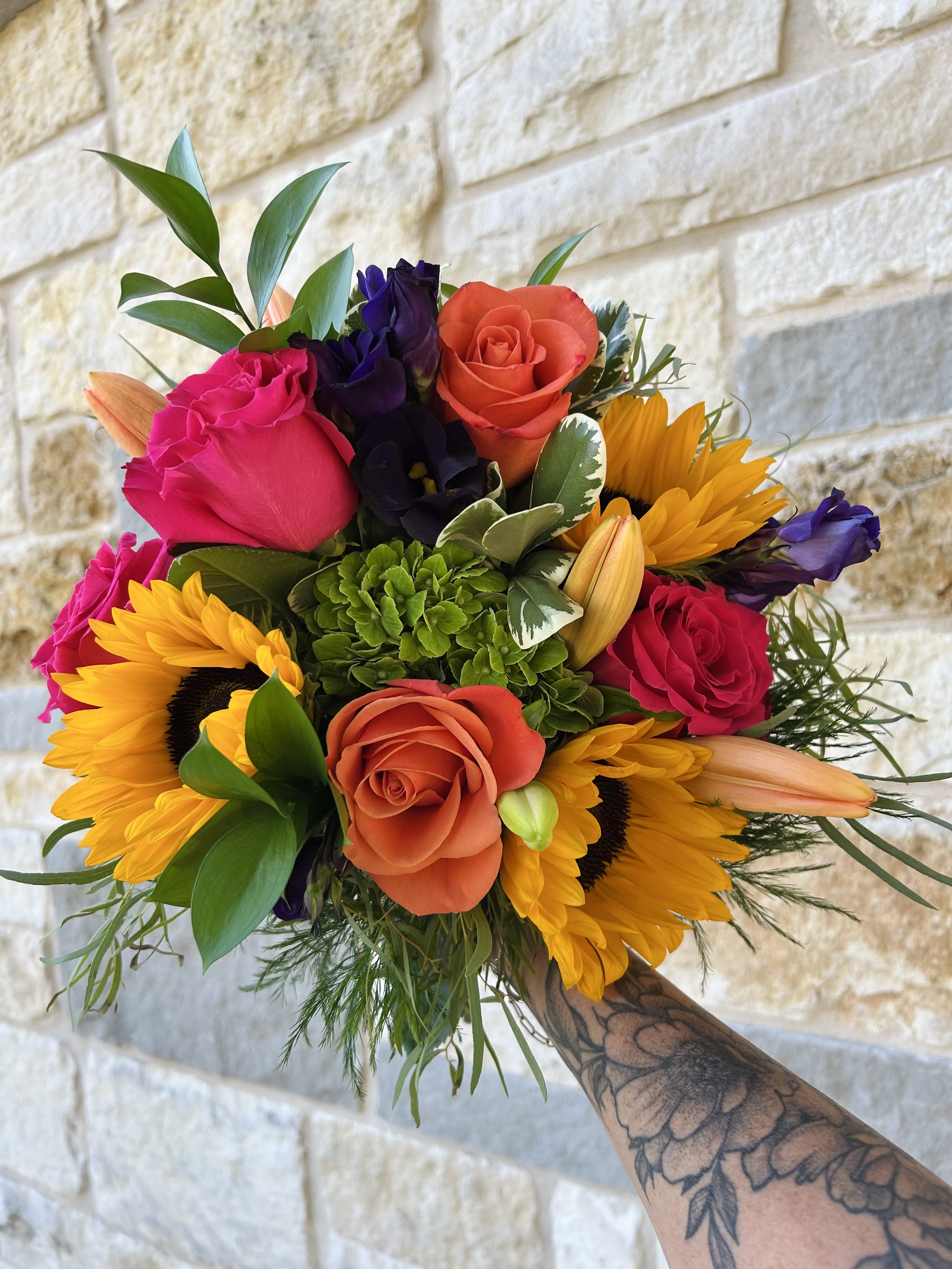 Summer Handheld Bouquet Summer Handheld Bouquet - Roses,Lilie, and Sunflowers