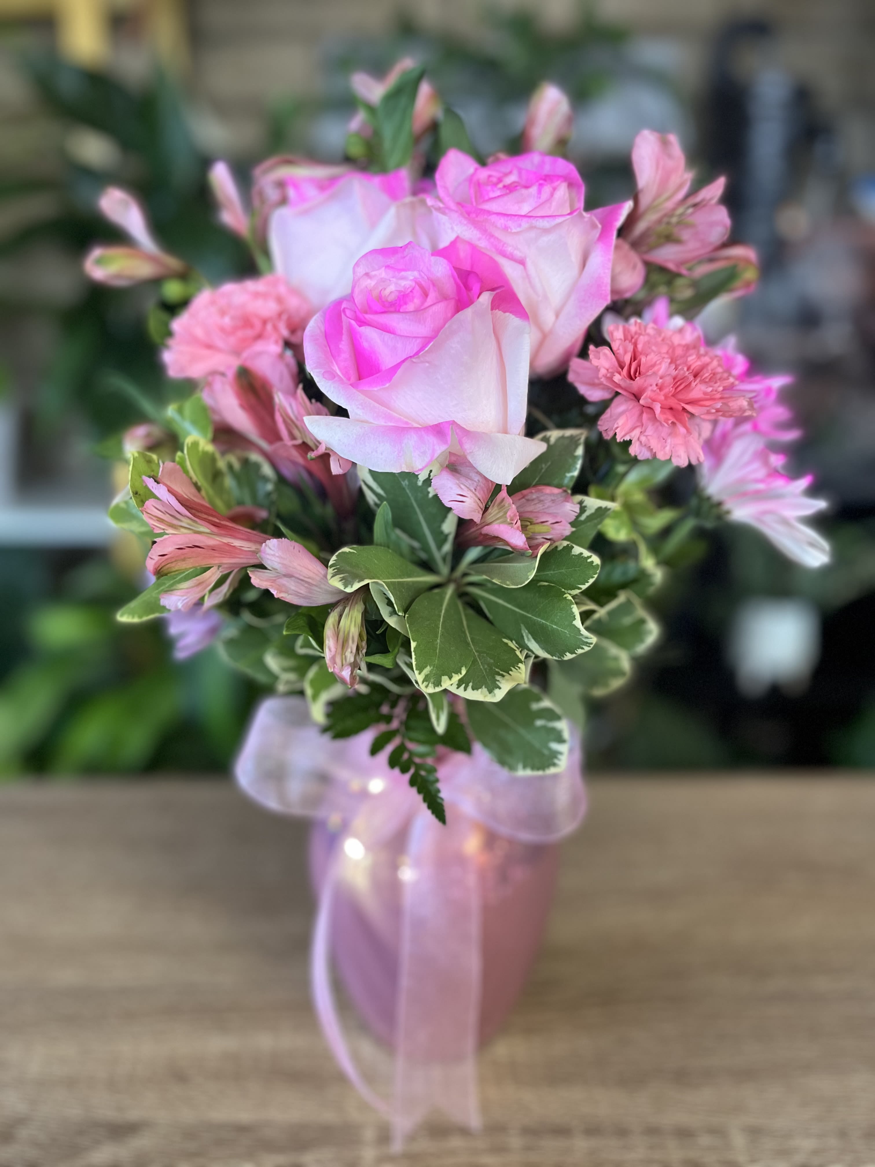 Glamorous Pink  - fresh flowers in pink vase 