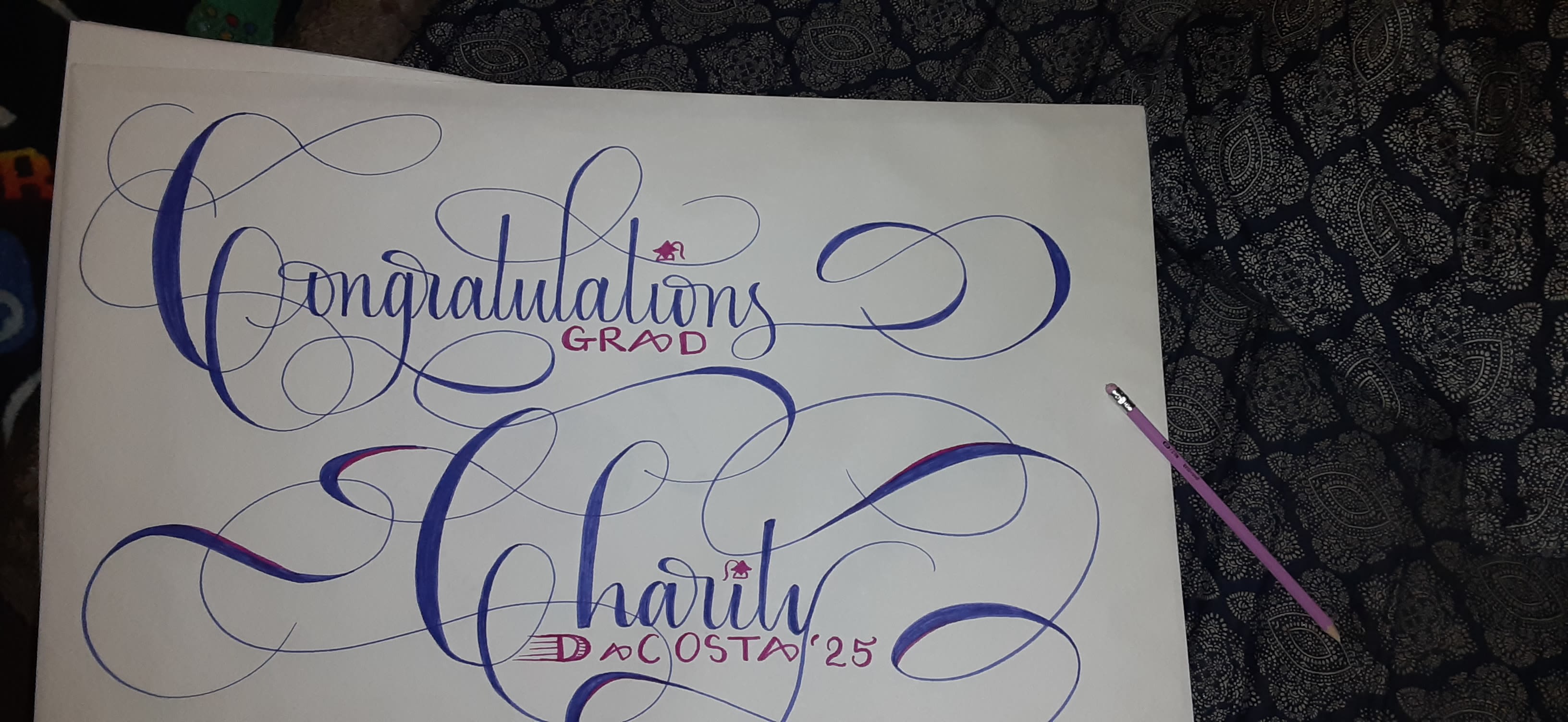 Jumbo Graduation Poster Jumbo Graduation Poster - We literally broke our mold when we made these ginormous posters for you! We are so proud of our graduates and would like to share this larger than life moment of Celebration with you through our jumbo cards! We offer custom hand drawn calligraphy to honor the recipient. Each card is 2' L x 1.5' W