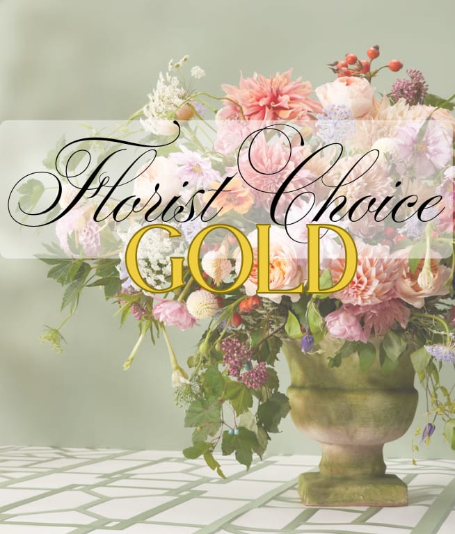 Florist Choice - Gold Florist Choice - Gold - Florist Choice - Gold ~ The florist will design an arrangement with the freshest premium selection of flowers available to create a stunning bouquet that is occasion appropriate using seasonal flowers. If you have any color/flower preferences, please leave them in the notes or special instructions area of your order. Please call the shop if you have any questions or need help placing your order.