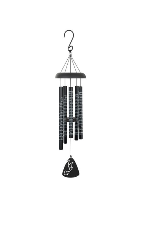 30" Amazing Grace Windchime - Midnight 30" Amazing Grace Windchime - Midnight - Chime Tube Reads: "Amazing Grace how sweet the sound, that saved a wretch like me. I once was lost, but now am found, was blind, but now I see. 'Twas grace that taught my heart to fear, and grace, my fears relieved. How precious did that grace appear the hour I first believed. Through many dangers, toils and snares I have already come. 'Twas grace that brought us safe thus far, and grace will lead us home." Wind Chimes are gift wrapped or they can also be displayed on a standing easel with a fresh floral arrangement for (Deluxe).