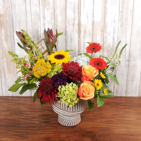 Autumn Glow - Fall colors fill this gorgeous bright arrangement.  