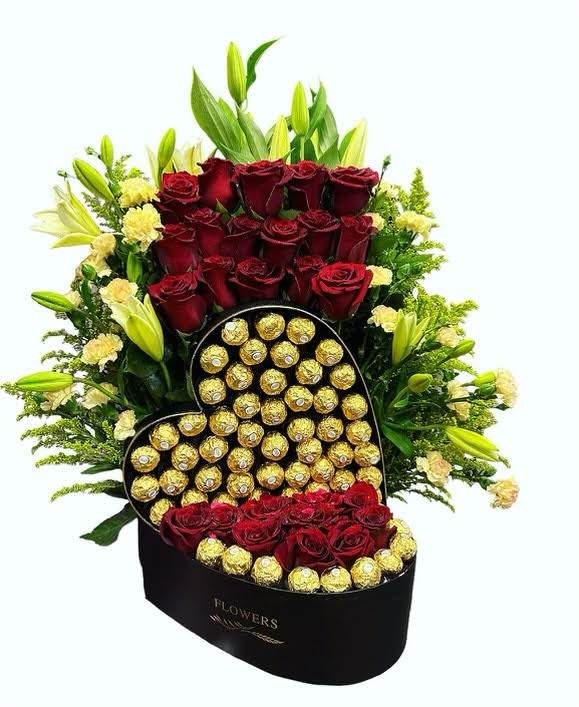 Heart Shaped Arrangement with Chocolates - Beautiful Arrangement for any occasion. 