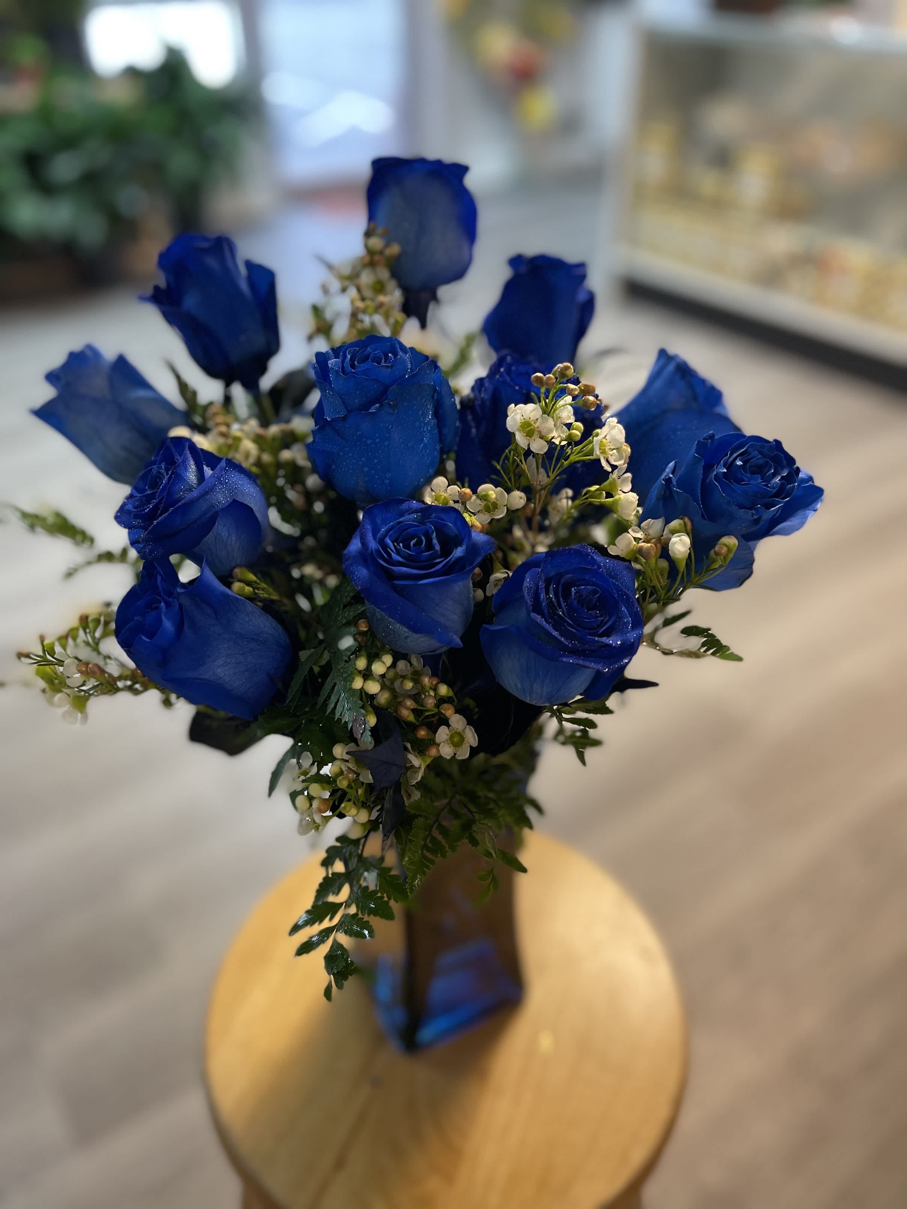 Dreams Come True - Blue roses in vase to send cheers to others. :)