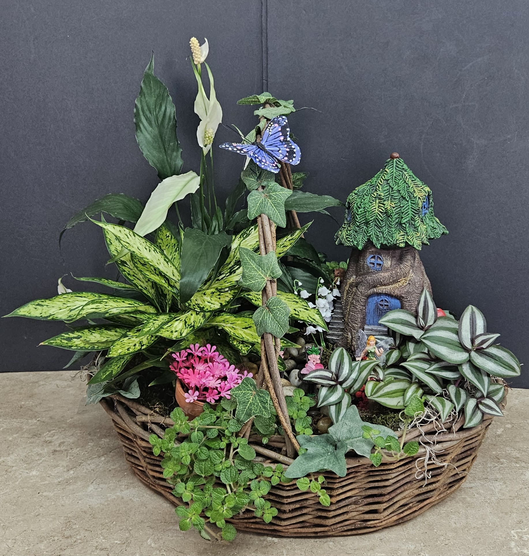 Mushroom Fairy Cottage Dish Garden - Beautiful dish garden with cottage , butterflies and super cute fairy