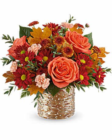 Chic Copper Bouquet - Add a warm, modern touch to your fall décor with Teleflora's Chic Copper Bouquet. Bursting with bronze blooms in a shimmering mosaic vase, it's the perfect pick for Thanksgiving tables or a stylish seasonal gift