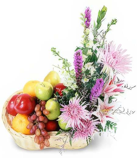 Fruitful Abundance - A feast for the senses, this beautiful and delectable arrangement of fruits and flowers is the perfect gift for someone close to your heart. Spoil them with Nature's sweetest treats.  Actual fruit and basket may vary.  Add water daily to ensure your floral arrangement stays fresh and display the flowers in a cool location away from direct sunlight.