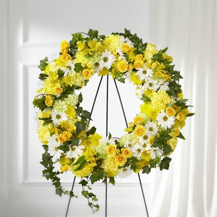 TLSP GOLDEN REMEMBRANCE WREATH - Gorgeous arrangement of yellow and green flowers