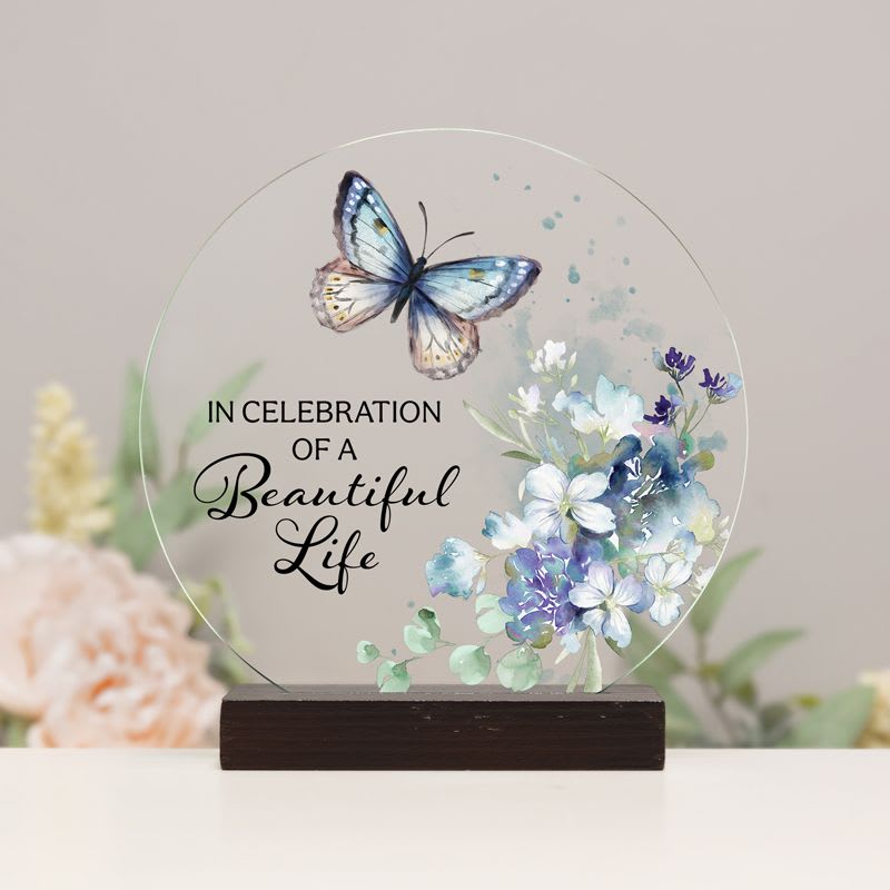 Round Glass Sitter Plaque 'In Celebration' - 26442