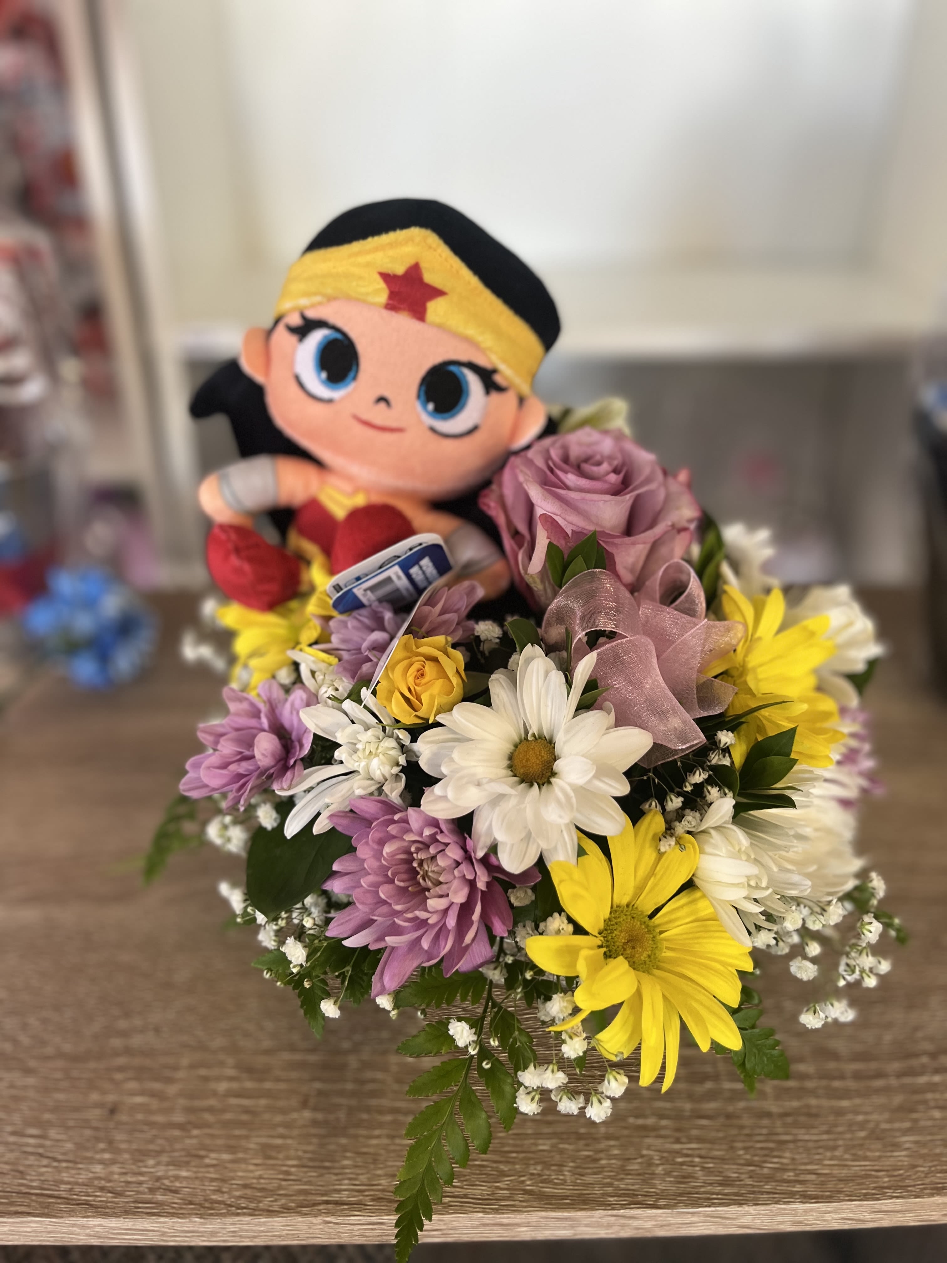 Wonder Women Floral Wonder Women Floral - wonder women plush in basket of fresh flowers