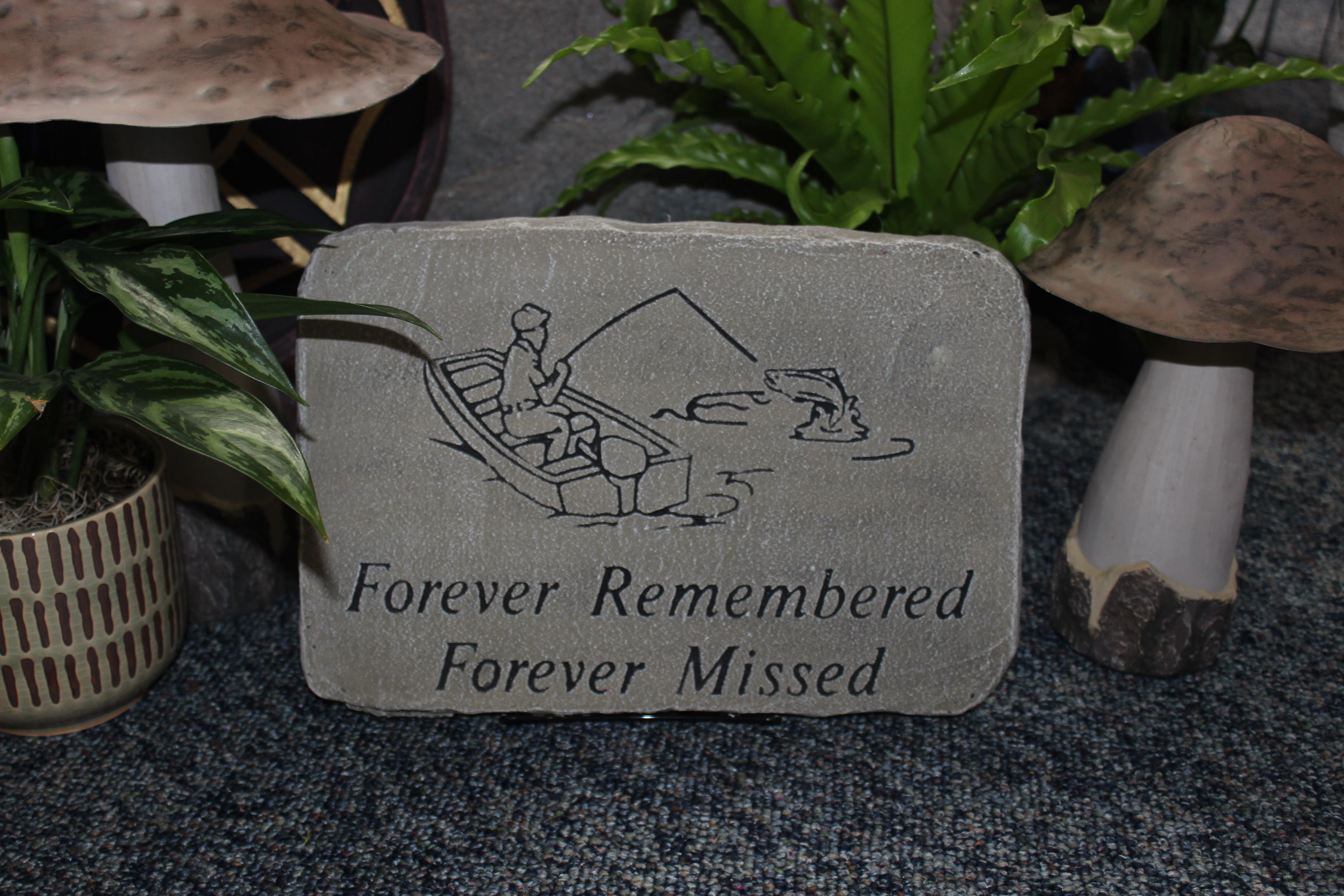 Fisherman forever remembered - Garden stone with stand 10&quot; x 15&quot;