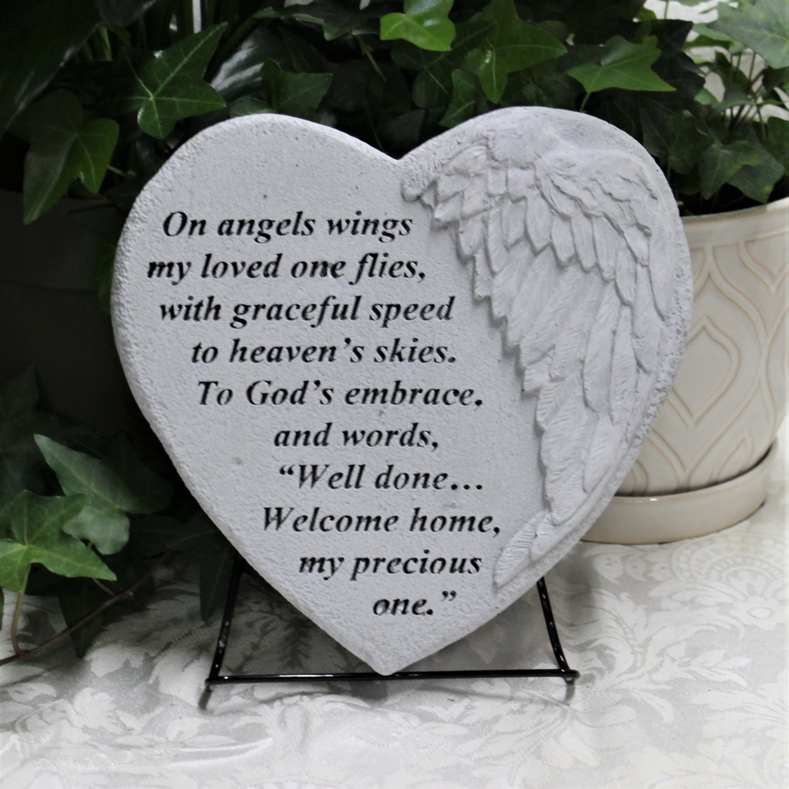 On Angels Wings small plaque - garden stone resin and concrete 9&quot; x 9&quot;