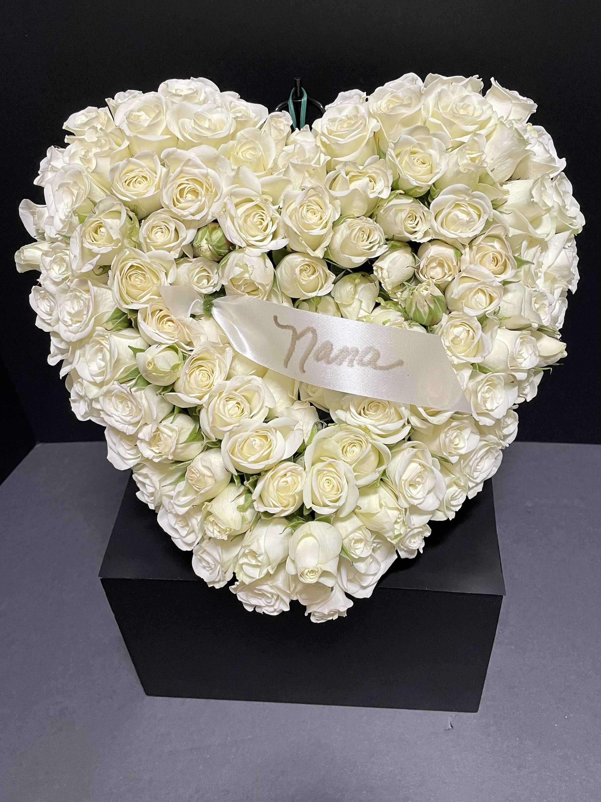 Loving Memories Mini Heart Casket Insert Loving Memories Mini Heart Casket Insert - This petite heart is the perfect way to show your love and the memories you will cherish forever. Heart is generally placed on the open lid inside the casket with your loved one. Small banner is a nice finishing touch, please call to discuss. Usually made with white spray roses, but please call if you have an alternate color scheme you would like.